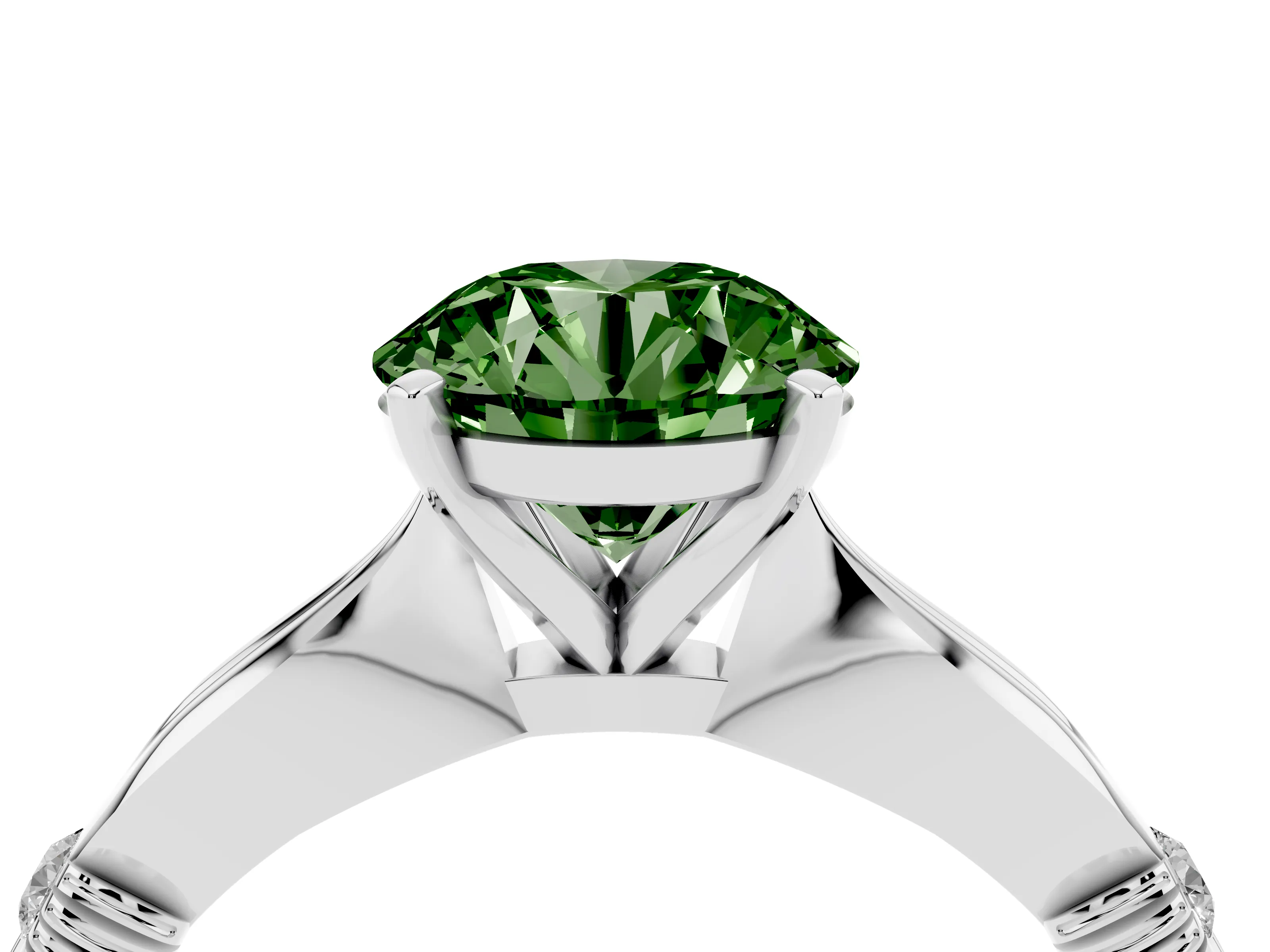 Fancy Green Round Cut Diamond Solitaire Twisted Band Ring Set in Platinum with Accent Stones and Prong Setting