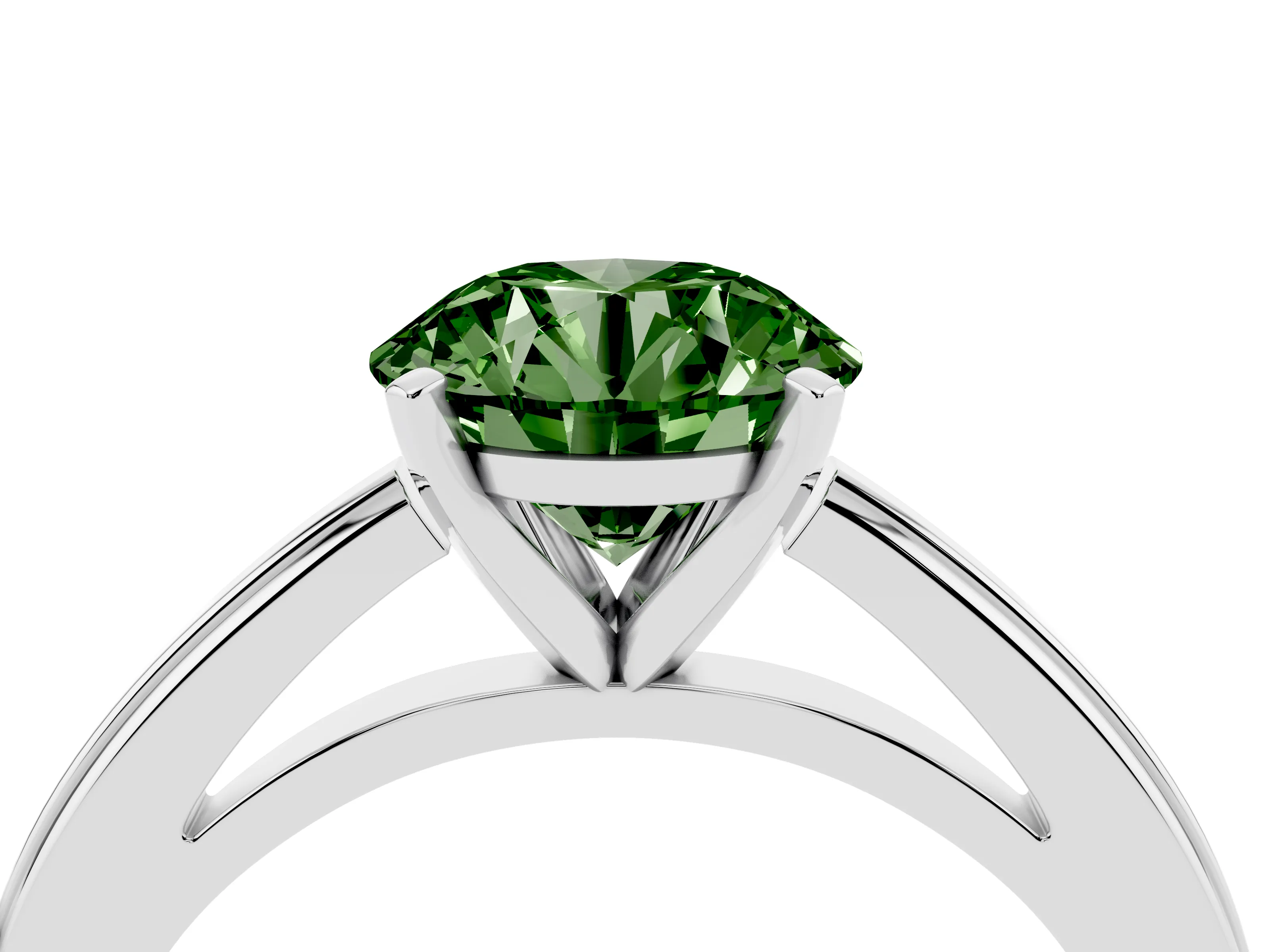 Fancy Green Round Cut Diamond Solitaire Ring Set in Platinum with Prong Setting and Classic Band