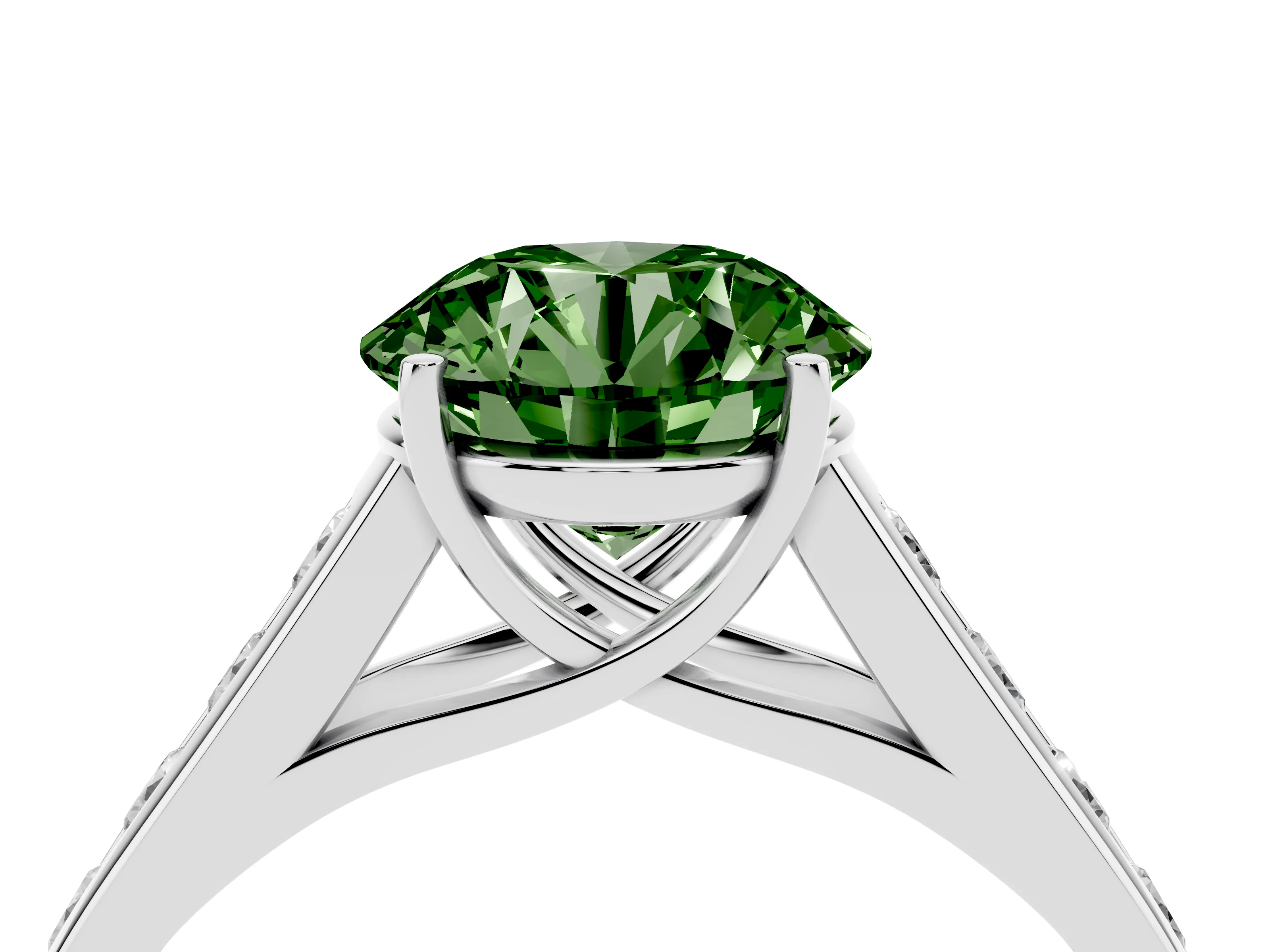 Fancy Green Round Cut Diamond Solitaire Channel-Set Engagement Ring Set in Silver with Prong Setting