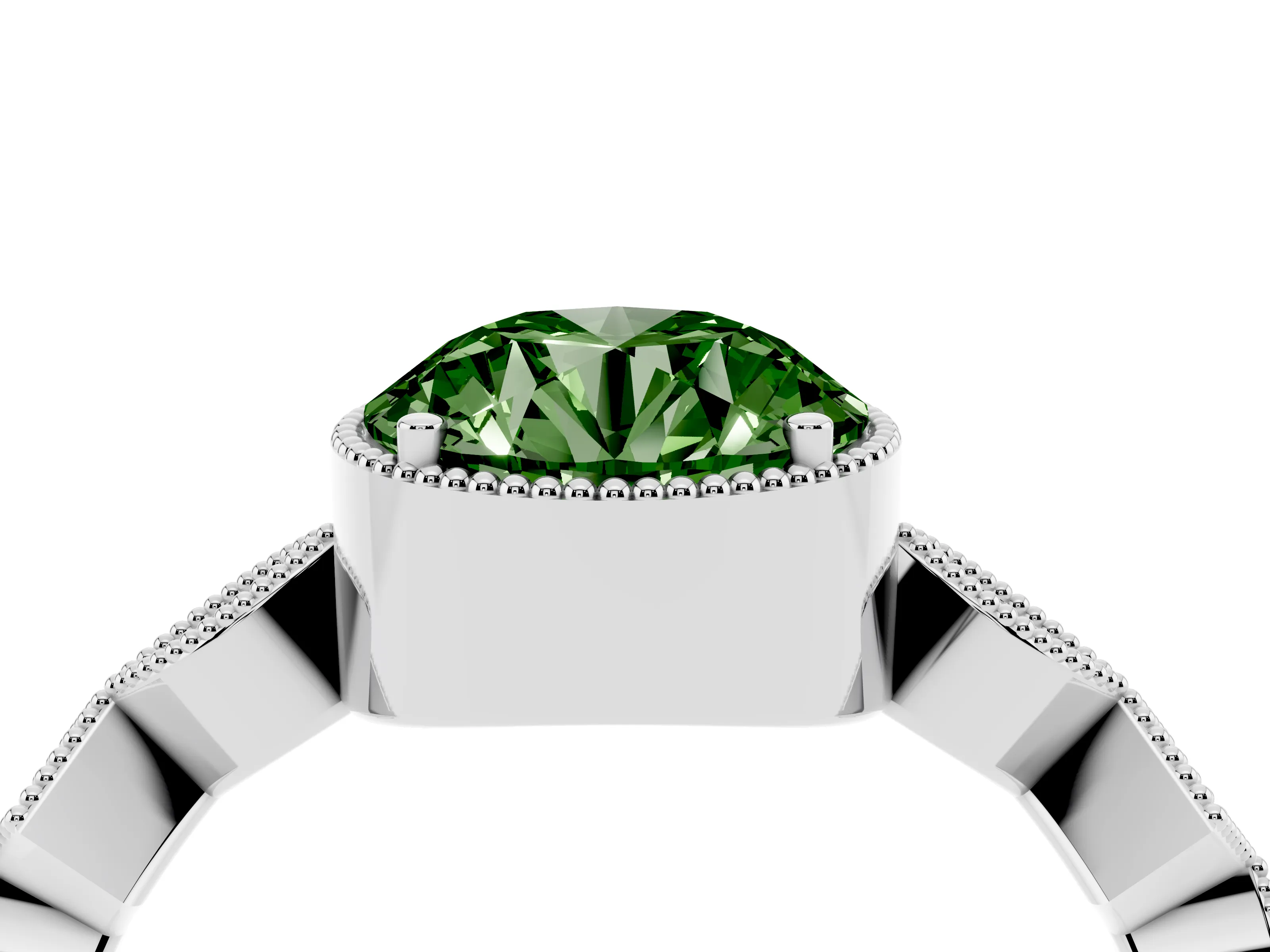 Fancy Green Round Cut Diamond Milgrain Marquise Twist Band Ring Set in Silver with Prong Setting