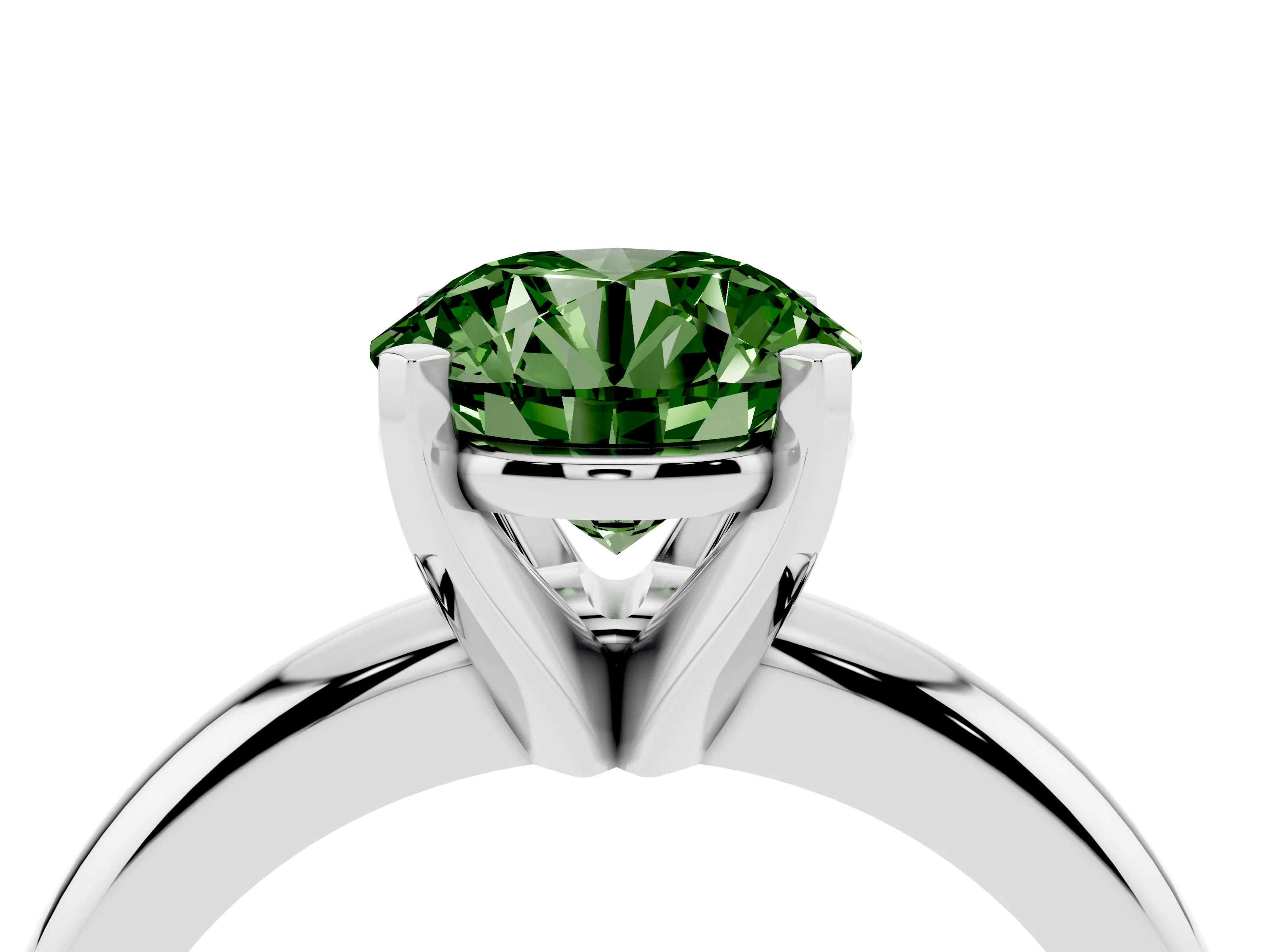 Fancy Green Round Cut Diamond Solitaire Engagement Ring Set in Platinum with Round Band and Prong Setting