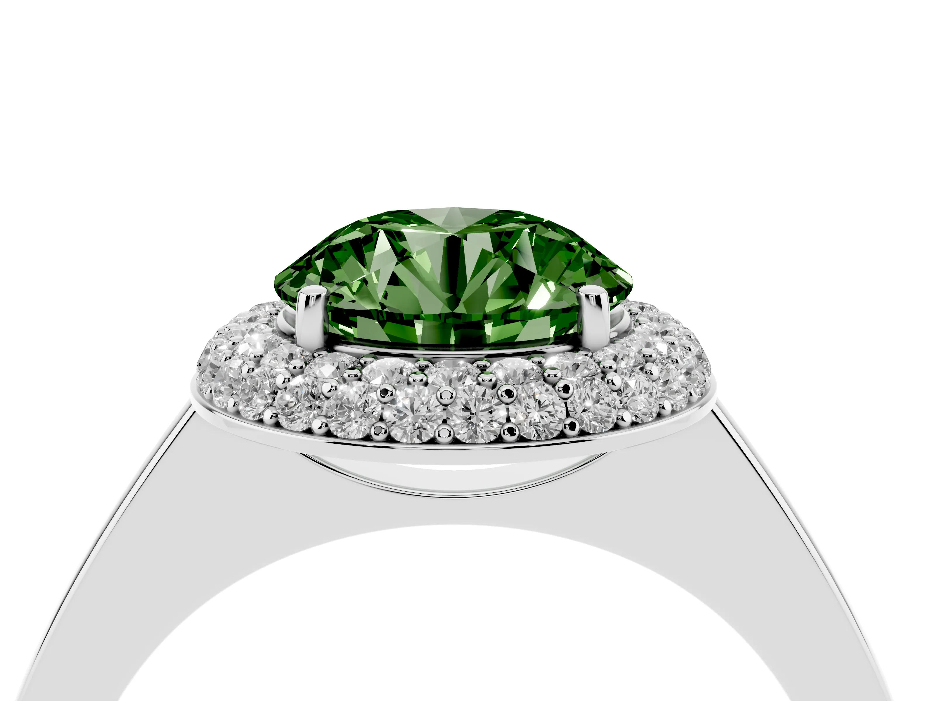 Fancy Green Round Cut Diamond Halo Engagement Ring Set in Platinum with Solitaire Band and Prong Setting