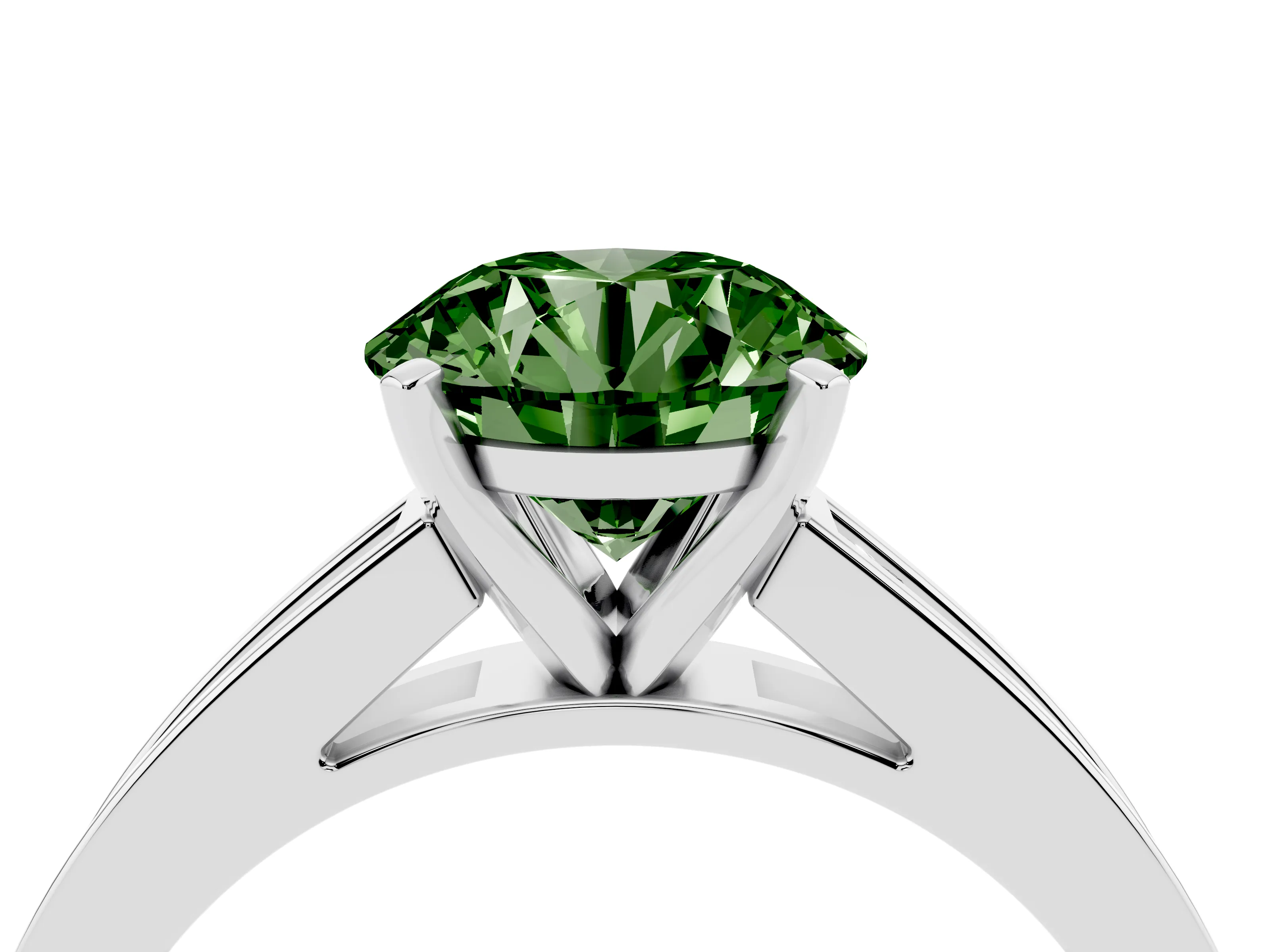 Fancy Green Round Cut Diamond Solitaire Ring Set in Platinum with Channel-Set Band and Prong Setting