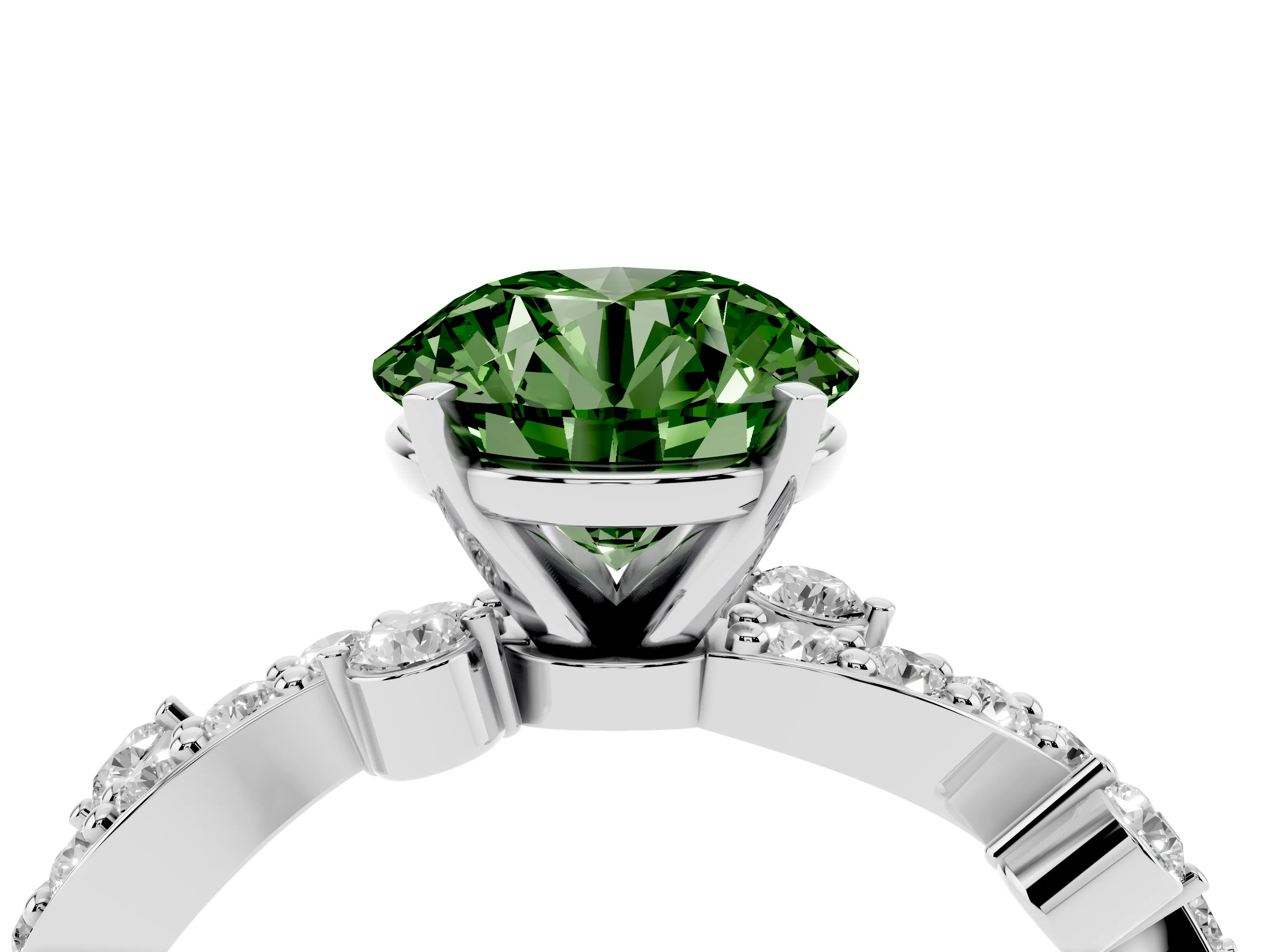 Fancy Green Round Cut Diamond Solitaire Twisted Band Set in Silver with Pavé Setting