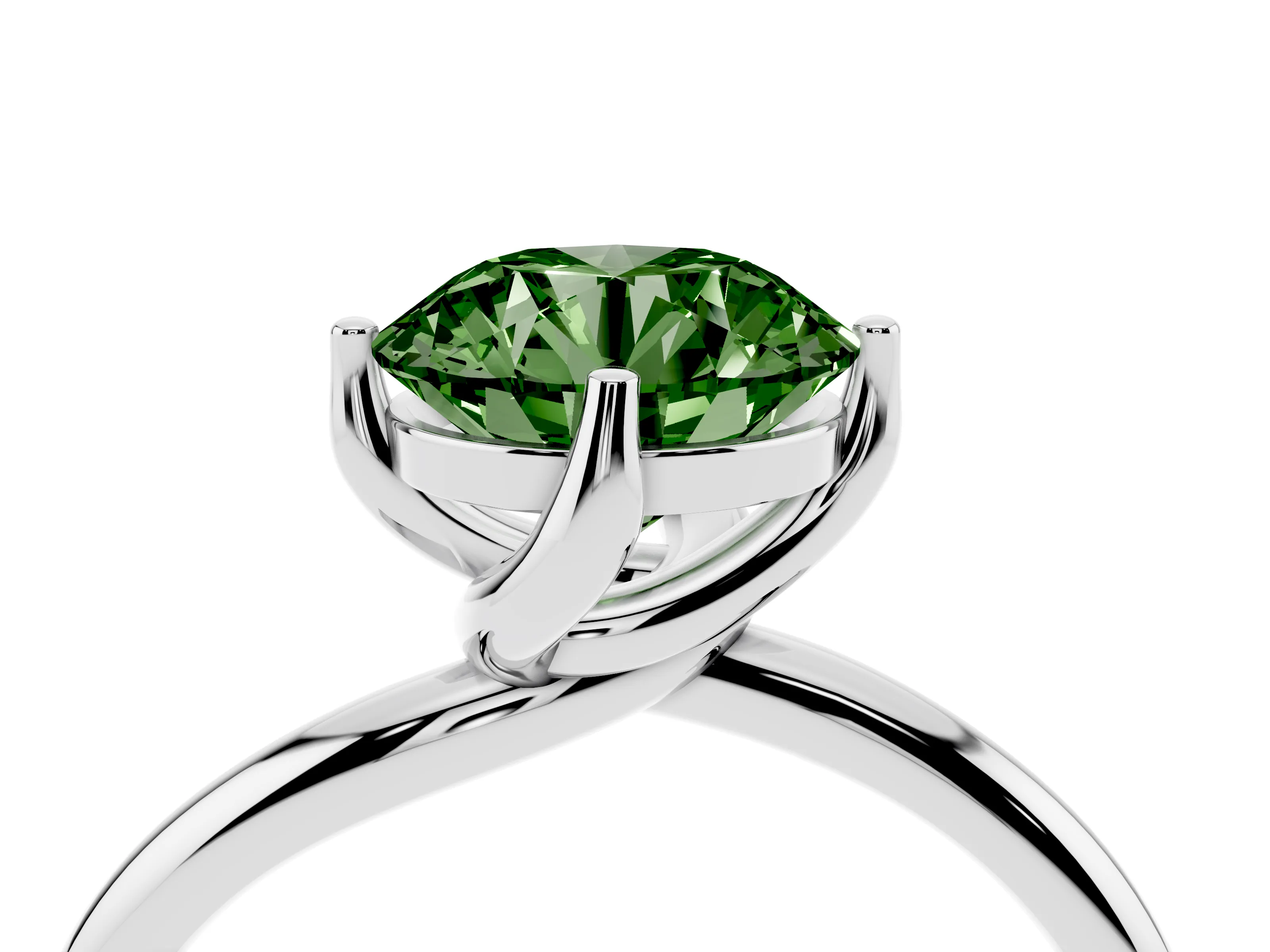 Fancy Green Round Cut Diamond Solitaire Engagement Ring Set in Silver with Classic Plain Band