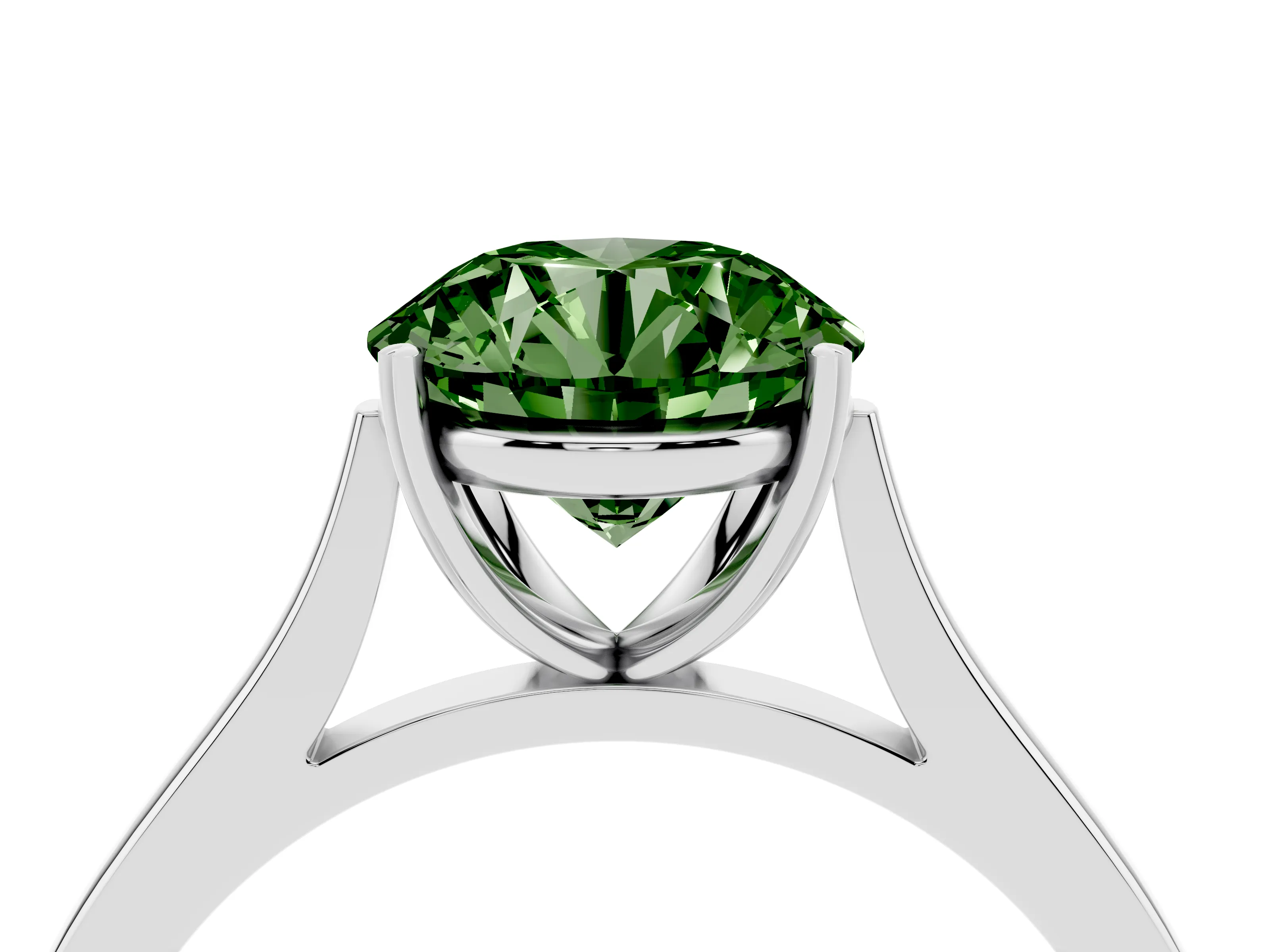 Fancy Green Round Cut Diamond Solitaire Heart Prong Engagement Ring Set in Platinum with Tapered Band
