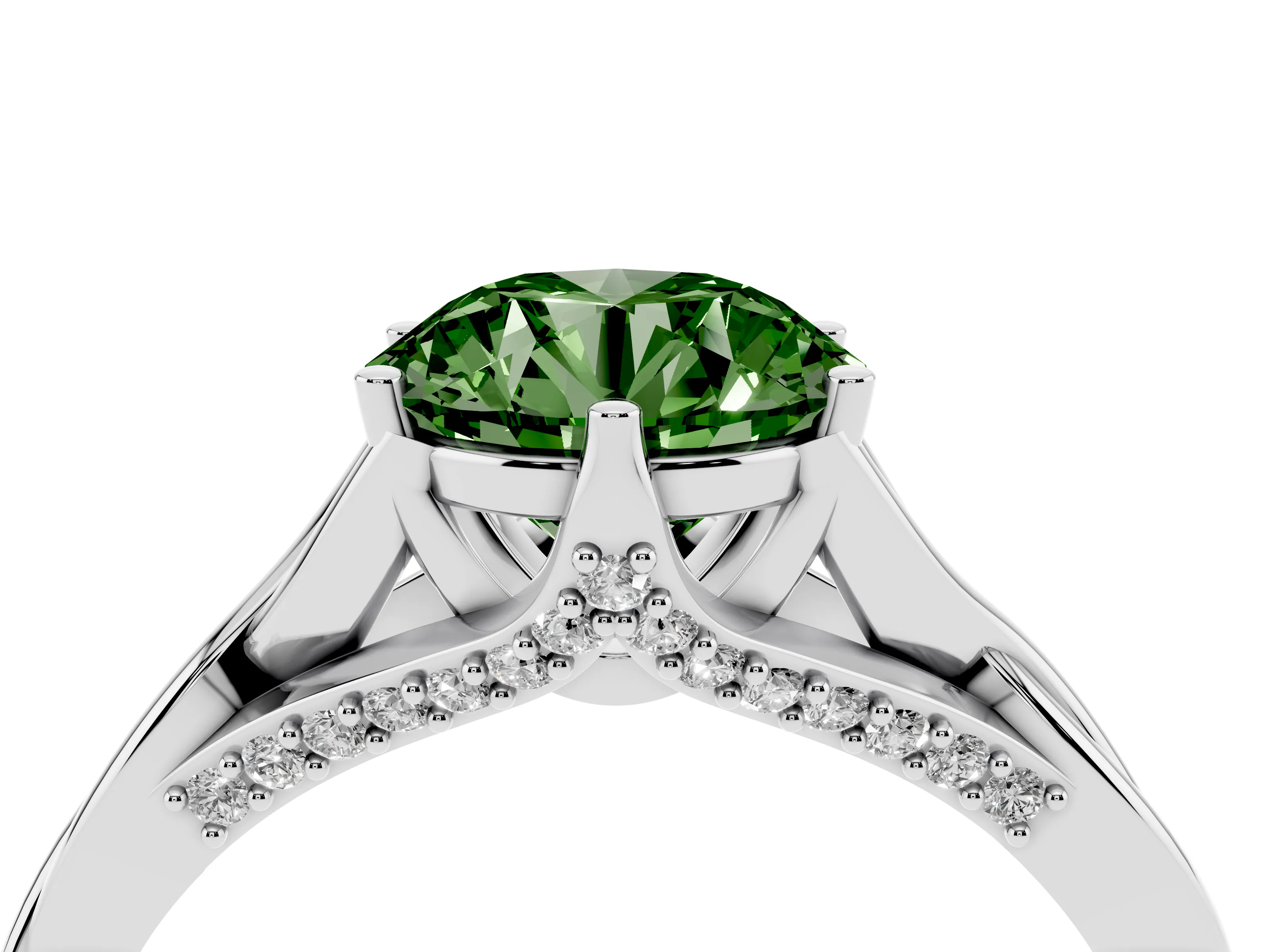 Fancy Green Round Cut Diamond Intertwined Twist Band Solitaire Ring Set in Platinum with Prong Setting