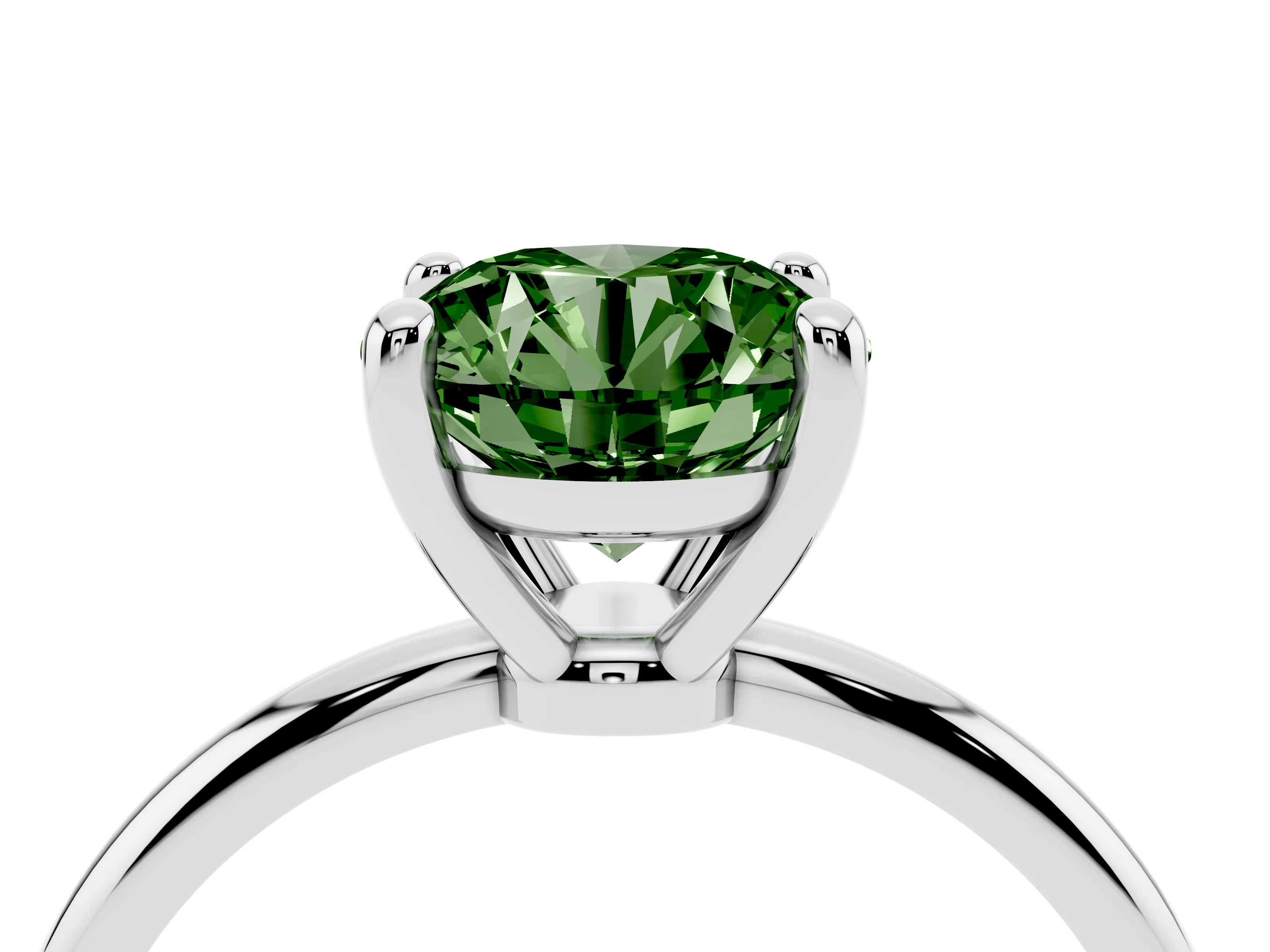 Fancy Green Round Cut Diamond Solitaire Ring Set in Silver with Secure Prong Setting on a Classic Band