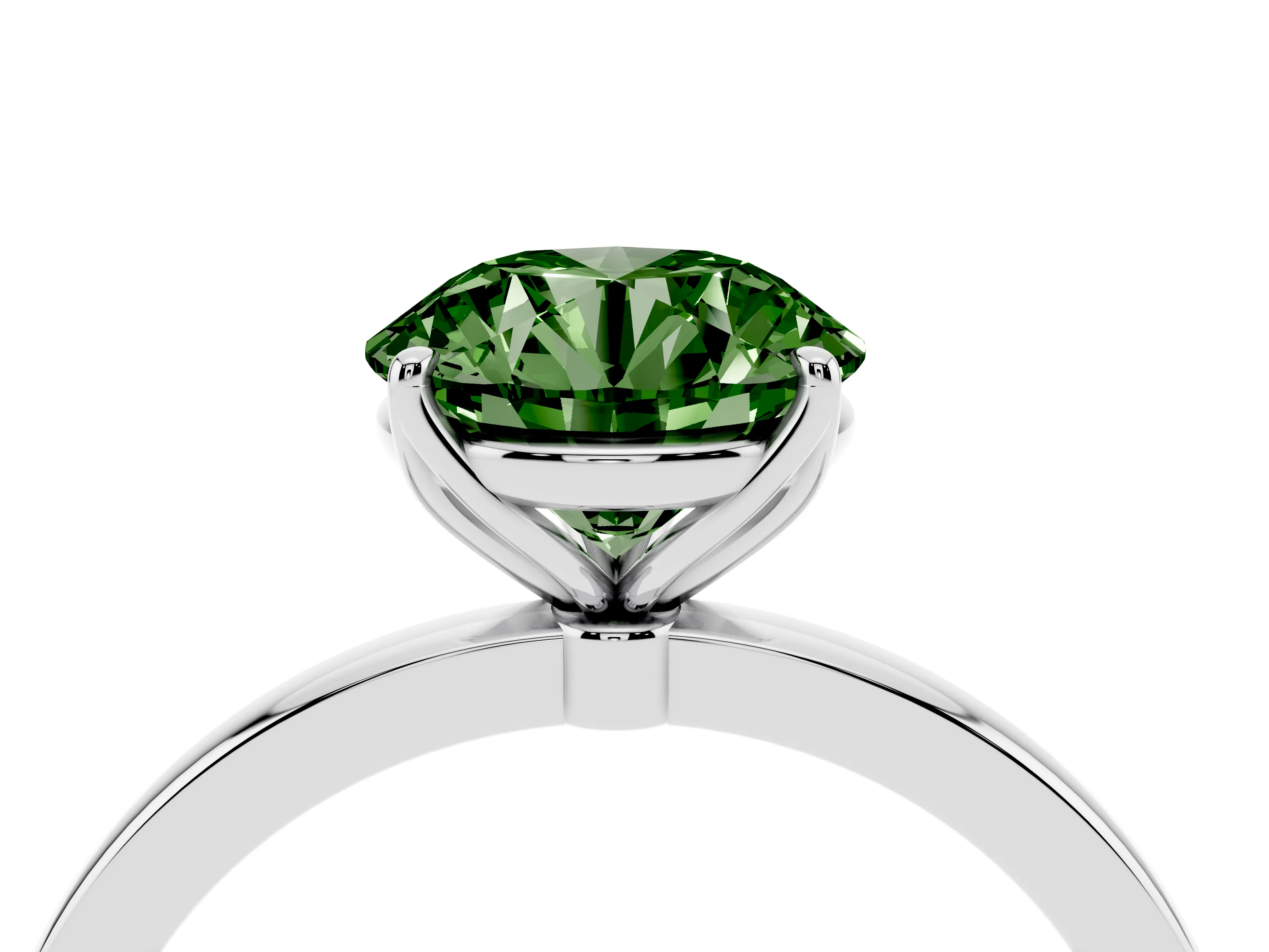 Fancy Green Round Cut Diamond Solitaire Ring Set in White gold with Prong Setting and Thin Polished Band