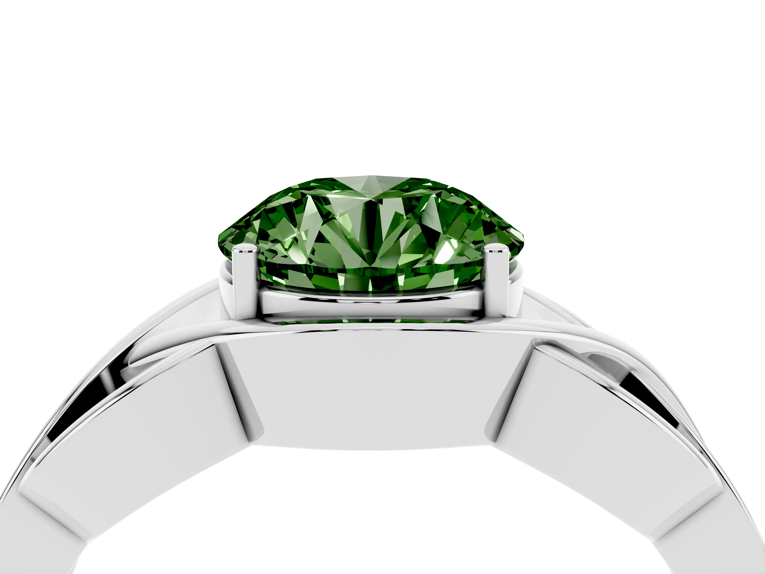 Fancy Green Round Cut Diamond Solitaire Ring Set in White gold with Intertwined Band
