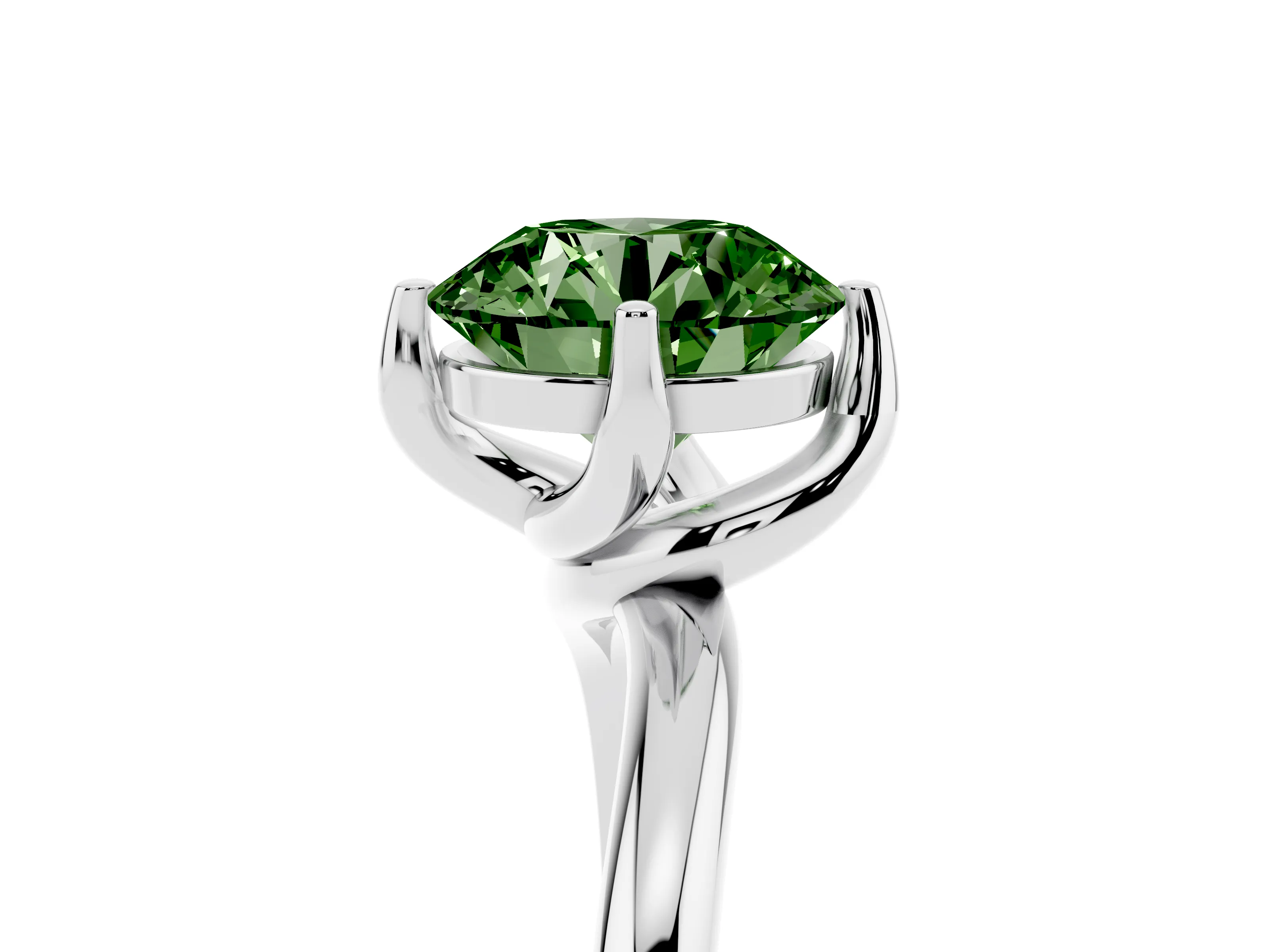 Fancy Green Round Cut Diamond Solitaire Engagement Ring Set in Silver with Classic Plain Band