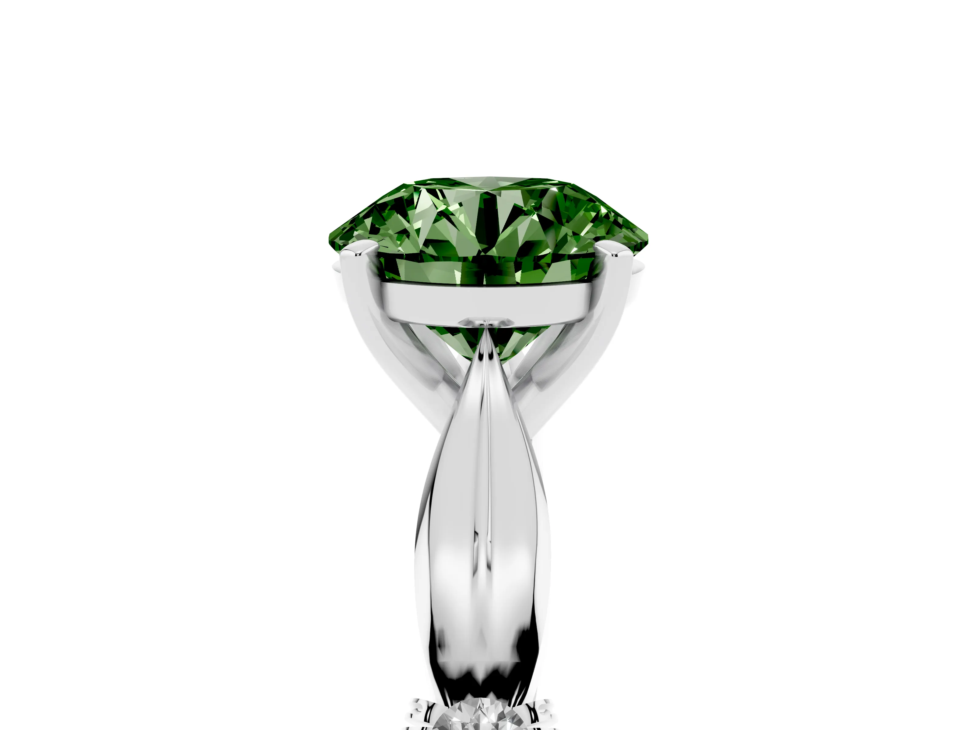 Fancy Green Round Cut Diamond Solitaire Twisted Band Ring Set in Platinum with Accent Stones and Prong Setting