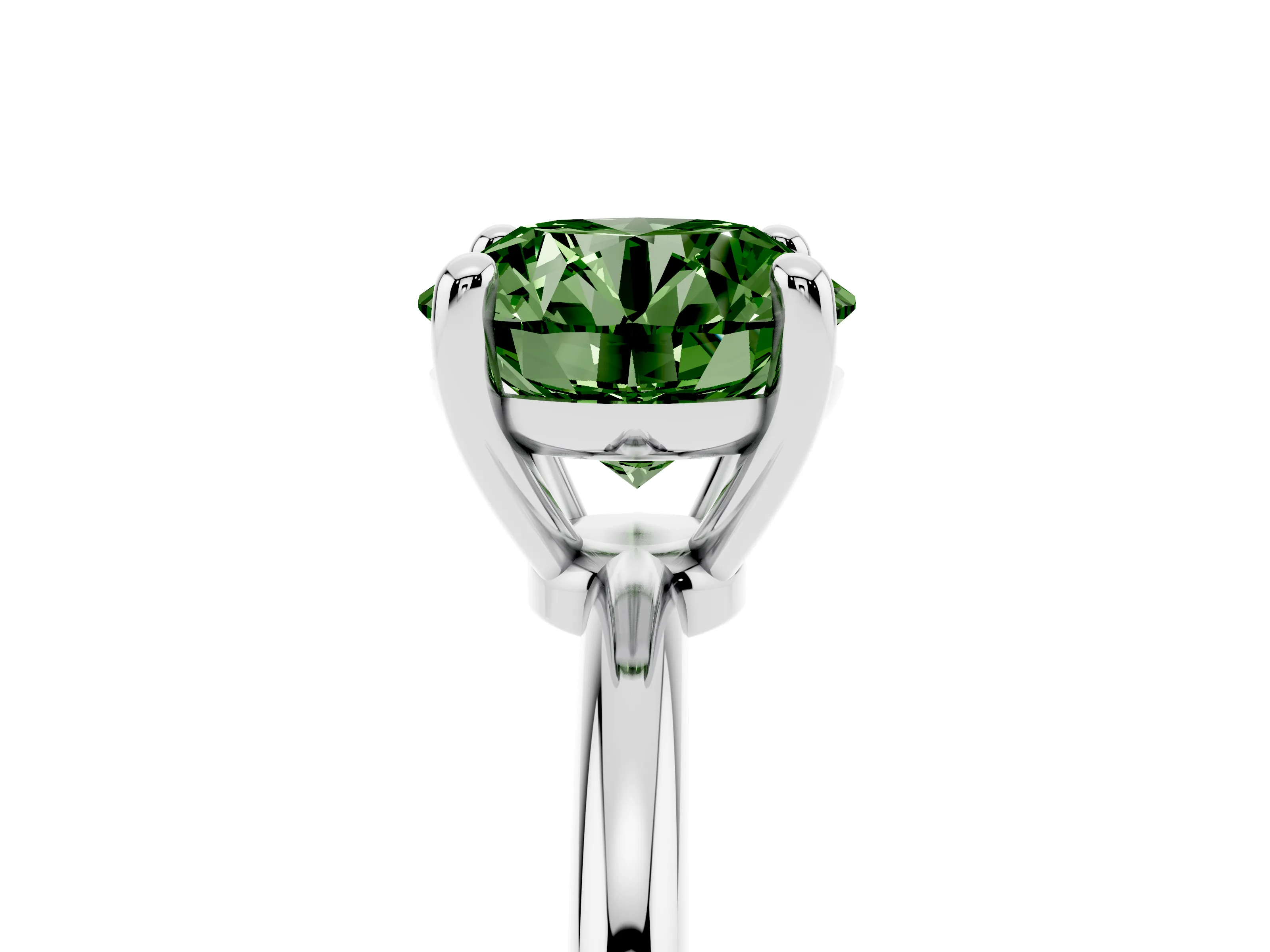 Fancy Green Round Cut Diamond Solitaire Ring Set in Silver with Secure Prong Setting on a Classic Band