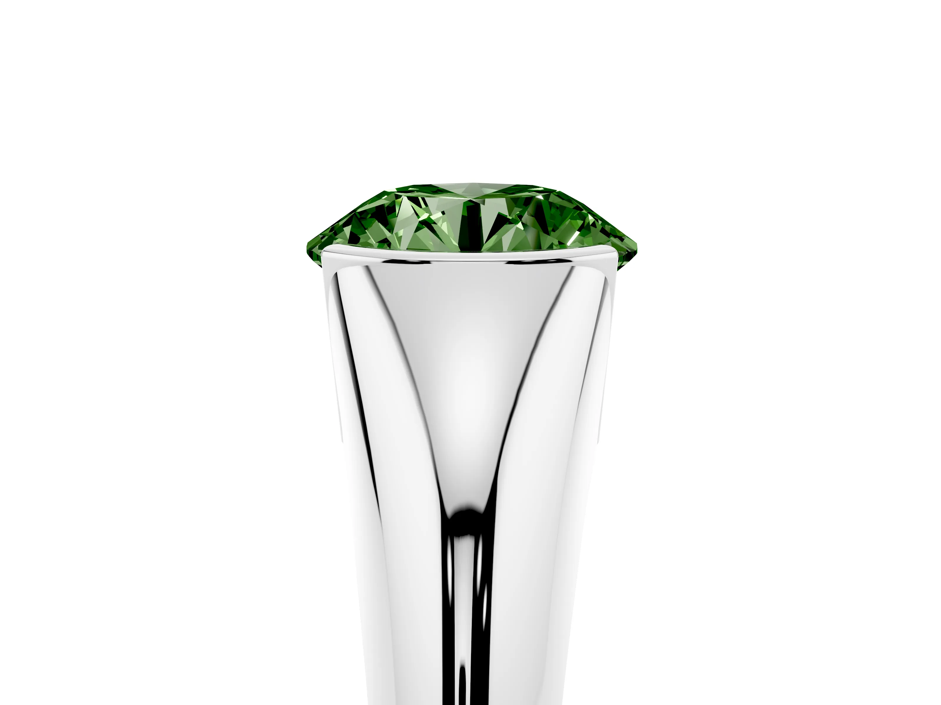 Fancy Green Round Cut Diamond Solitaire Tension Set Ring Set in Silver