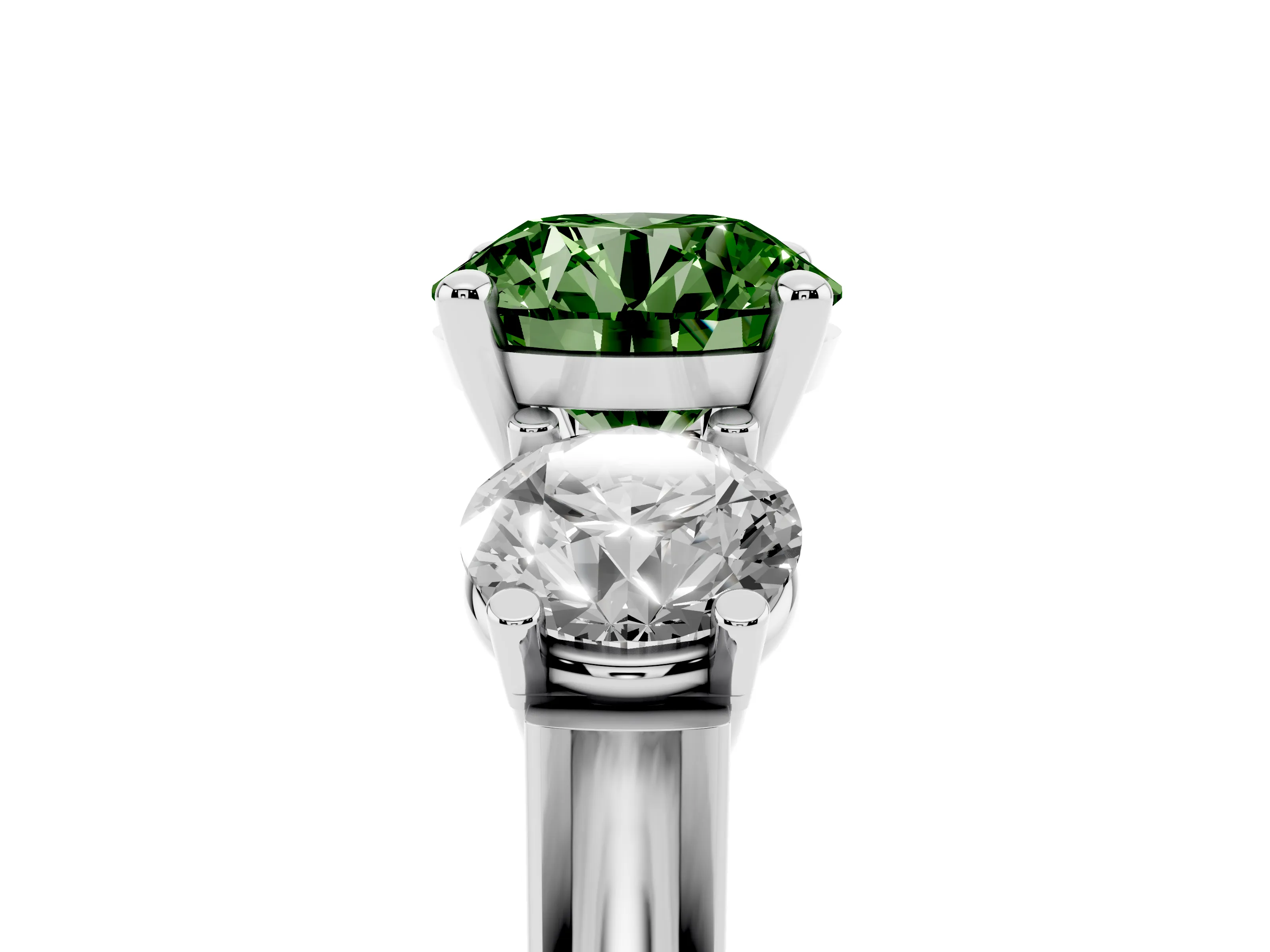 Fancy Green Round Cut Diamond Three-Stone Trellis Ring Set in Platinum with Comfort Fit Band
