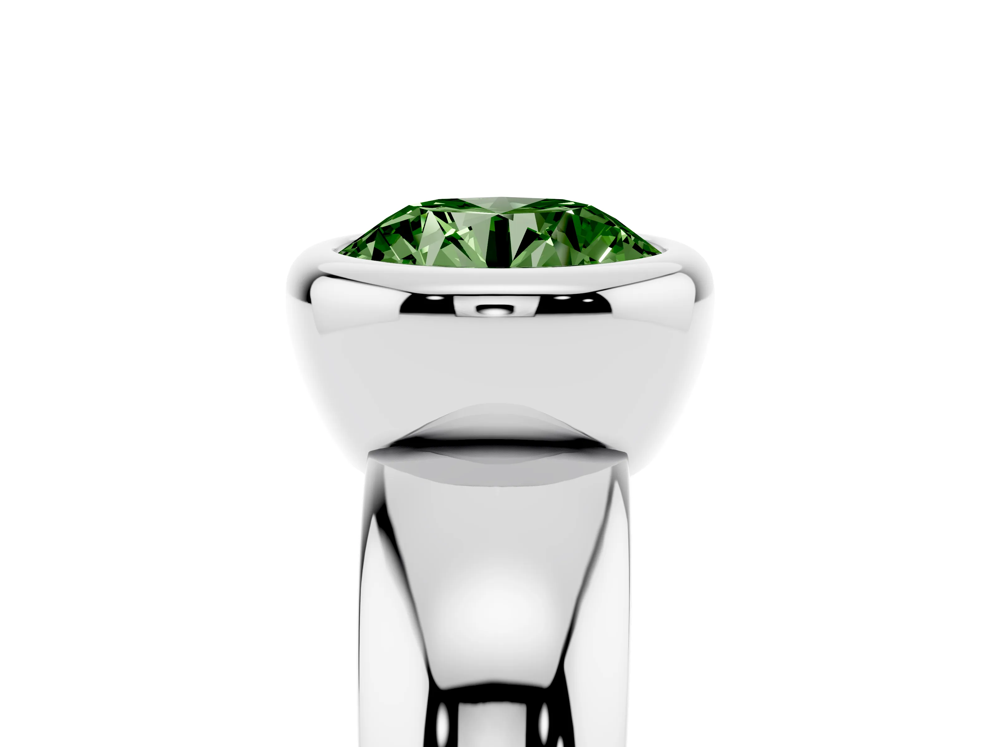 Fancy Green Bezel Set Round Cut Diamond Solitaire Ring Set in Silver with Wide Band