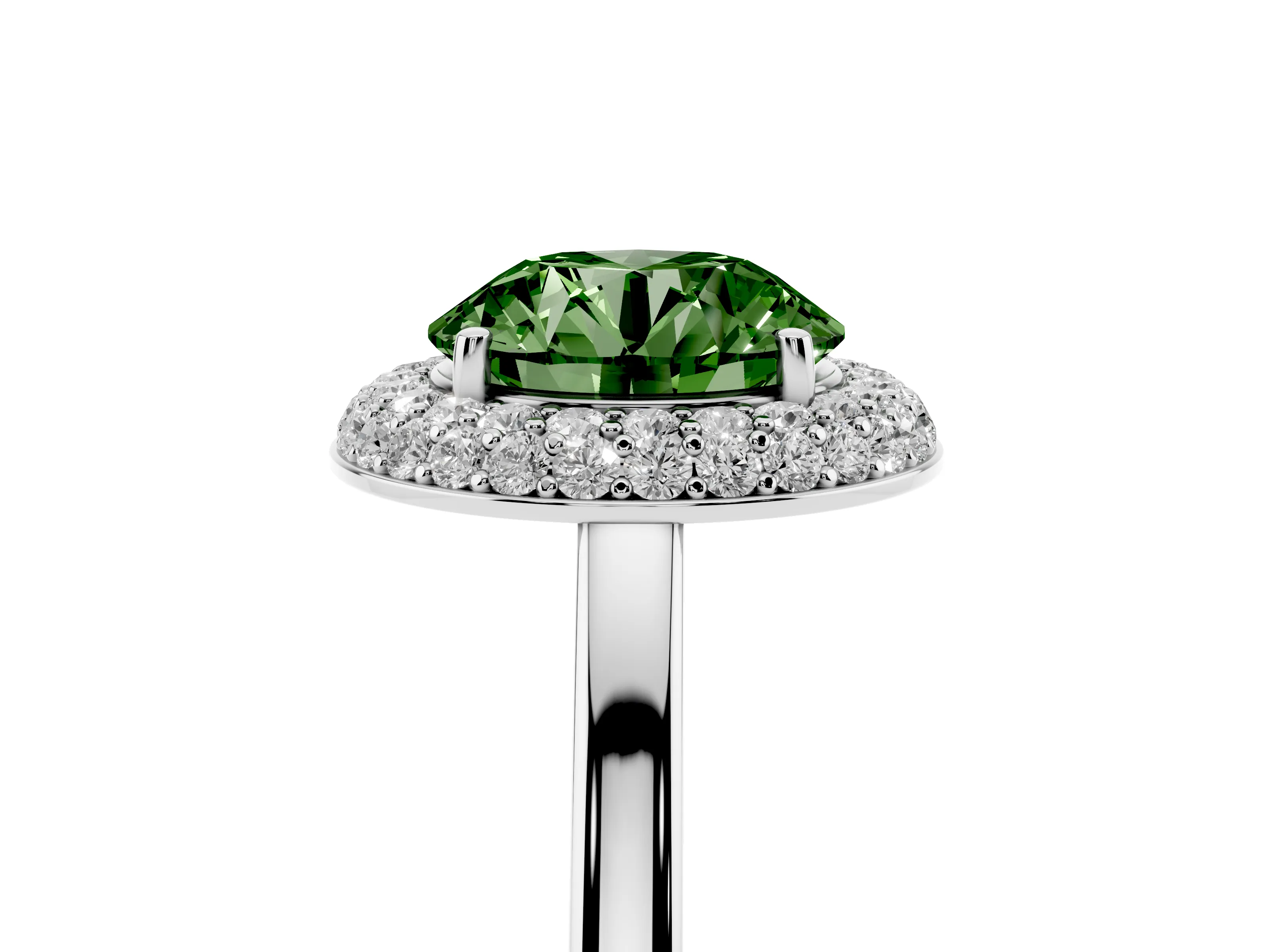 Fancy Green Round Cut Diamond Halo Engagement Ring Set in Platinum with Solitaire Band and Prong Setting