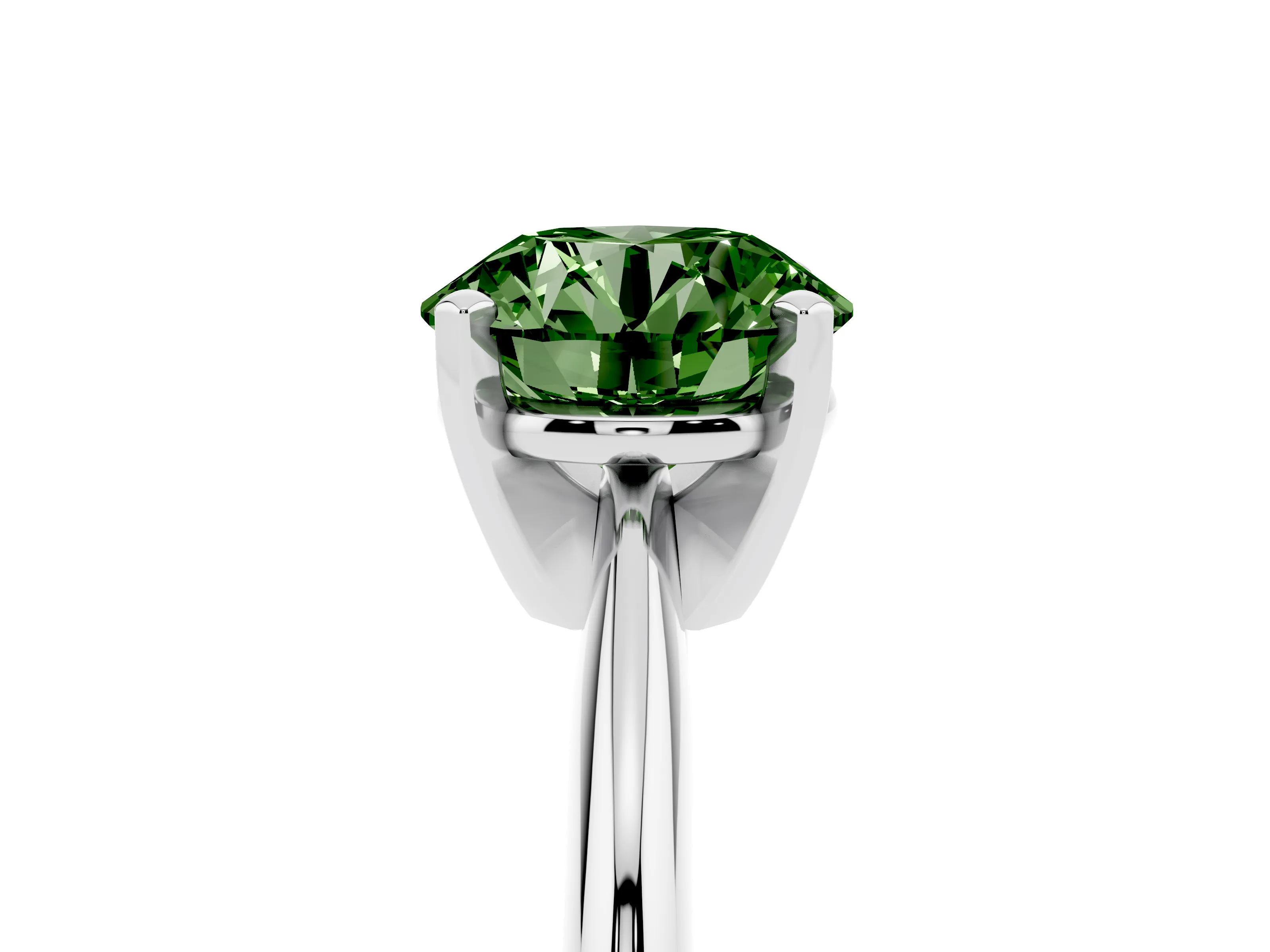 Fancy Green Round Cut Diamond Solitaire Ring Set in Platinum with Prong Setting on a Plain Round Band
