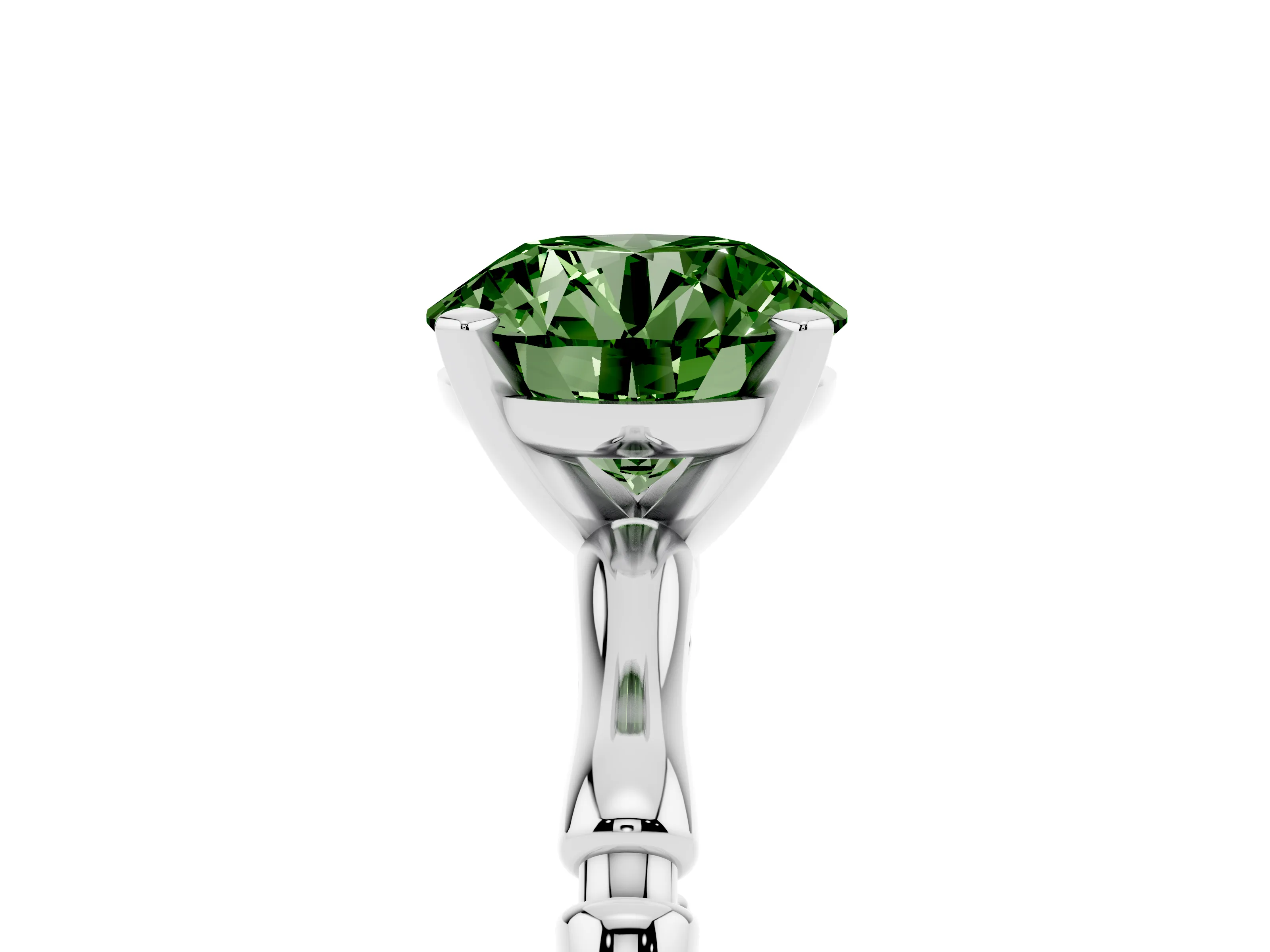 Fancy Green Round Cut Diamond Solitaire Ring Set in Silver with Bamboo Band and Prong Setting