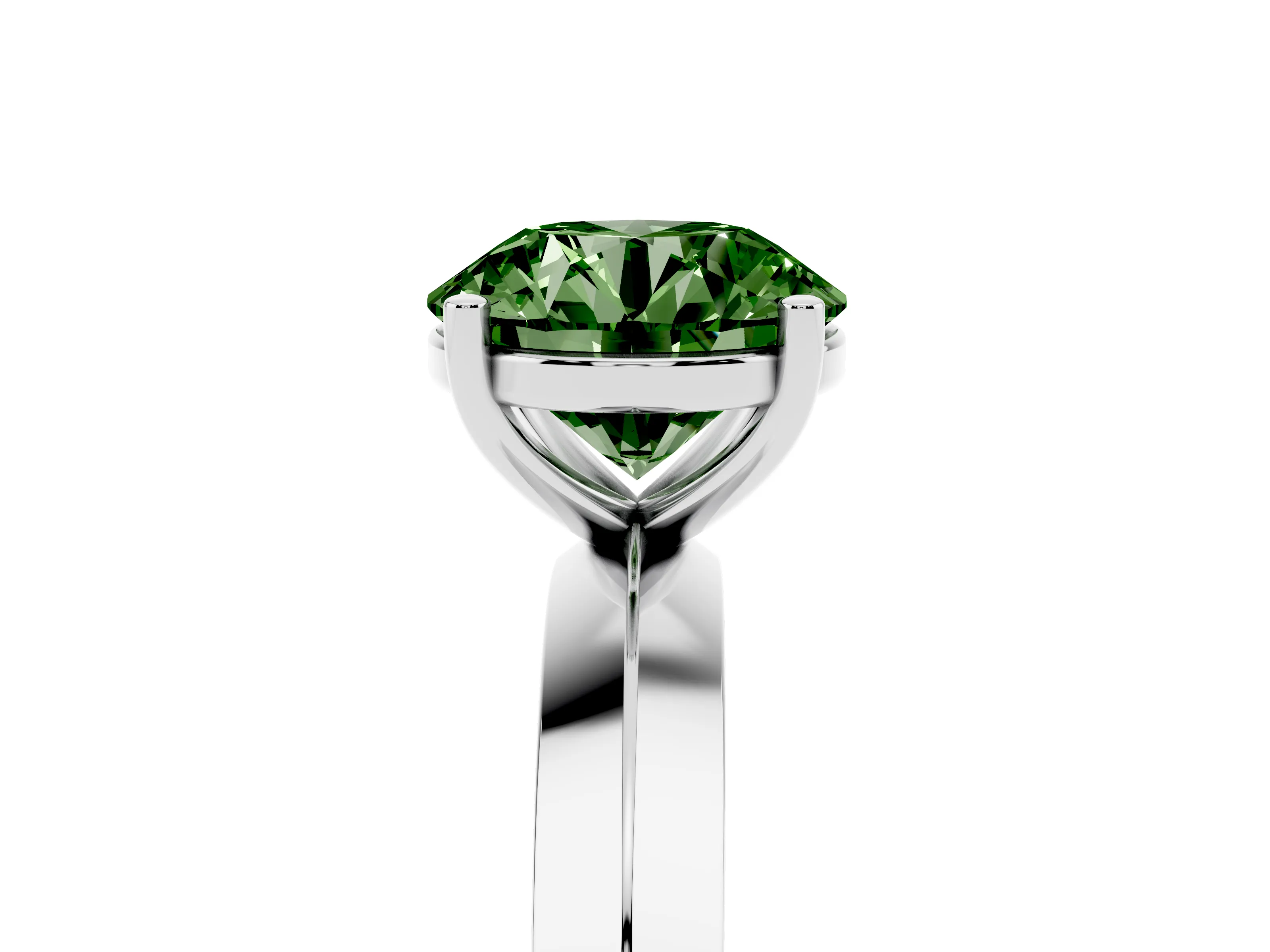 Fancy Green Round Cut Diamond Solitaire Engagement Ring Set in White gold with Flat Band and Prong Setting