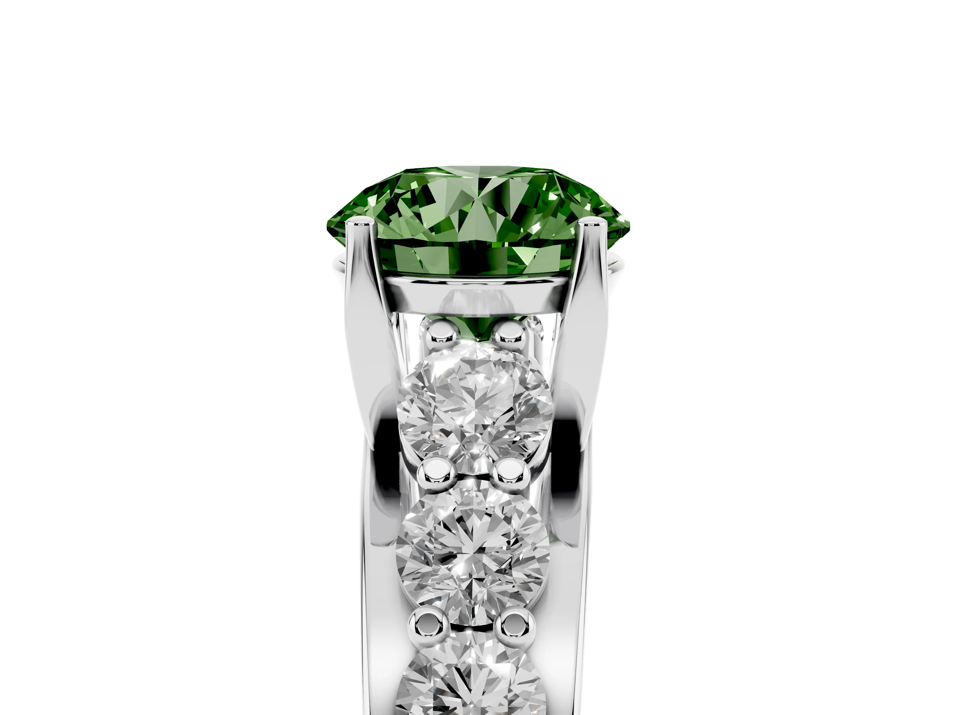 Fancy Green Round Cut Diamond Pavé Engagement Ring Set in Silver with Prong Setting