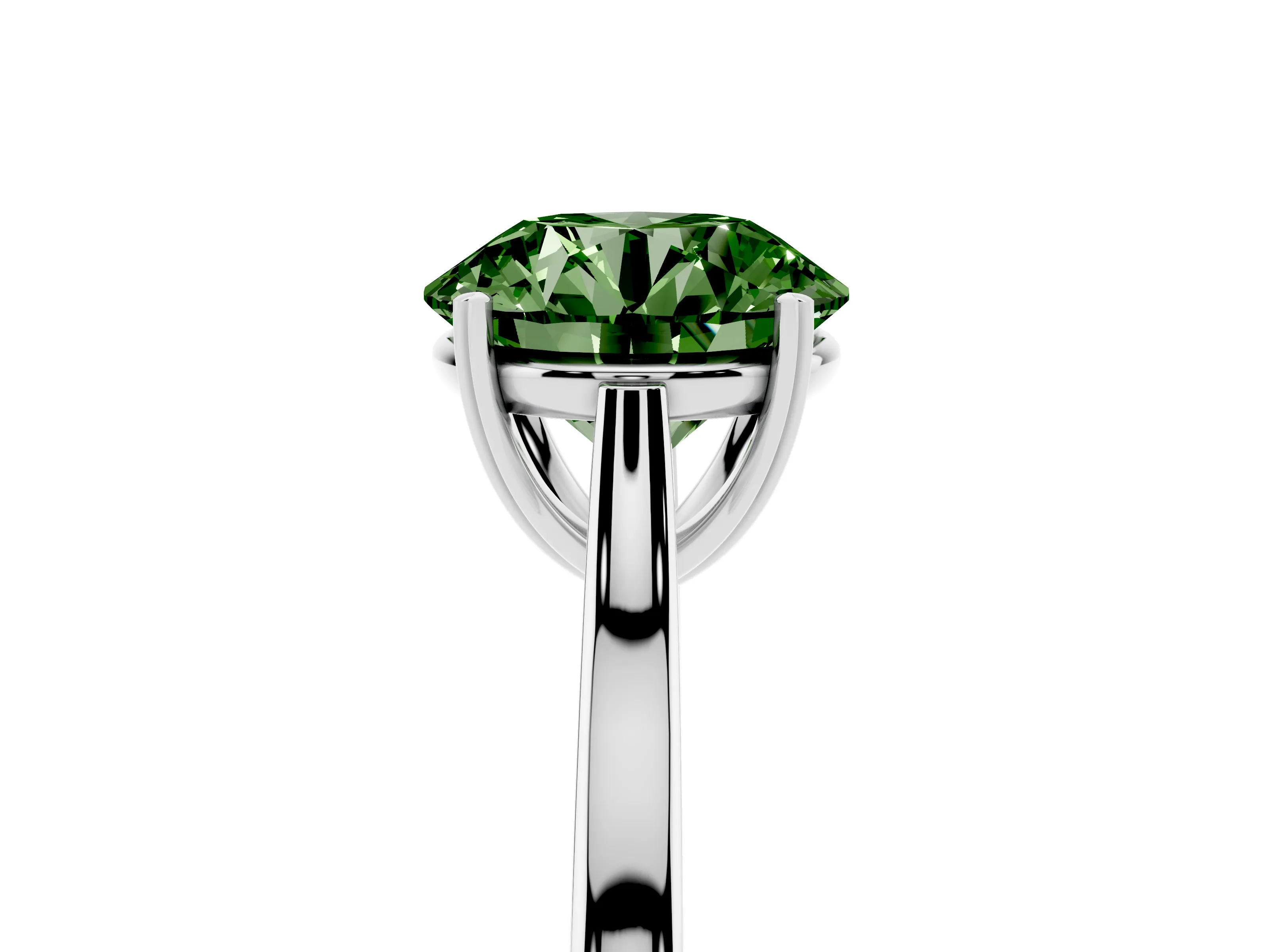 Fancy Green Round Cut Diamond Solitaire Heart Prong Engagement Ring Set in Platinum with Tapered Band