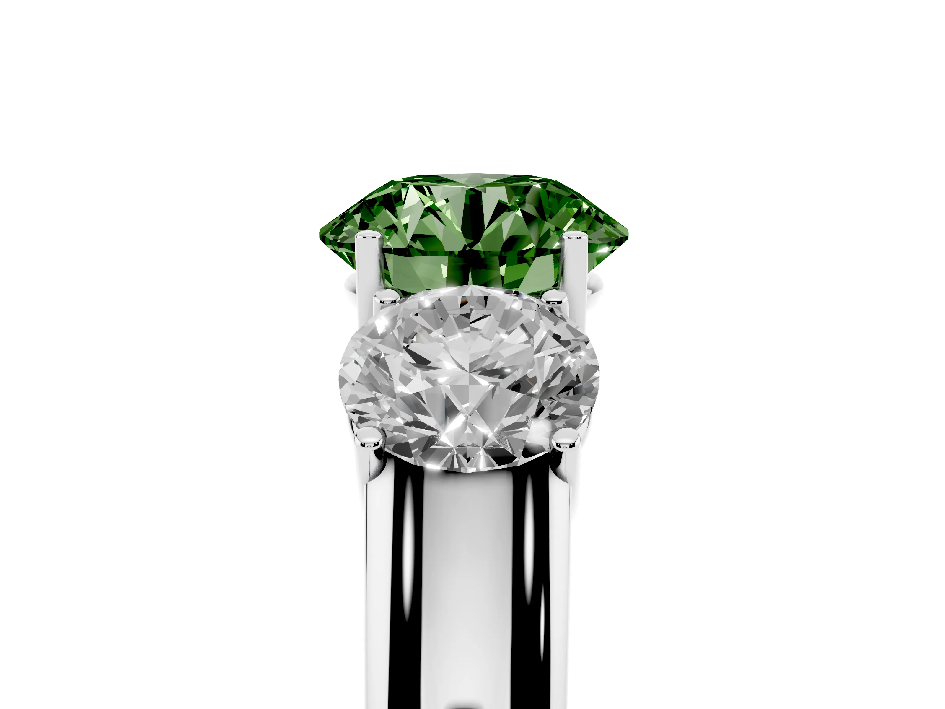 Fancy Green Three-Stone Round Cut Diamond Ring Set in Silver with Matching Prong Settings and Plain Band