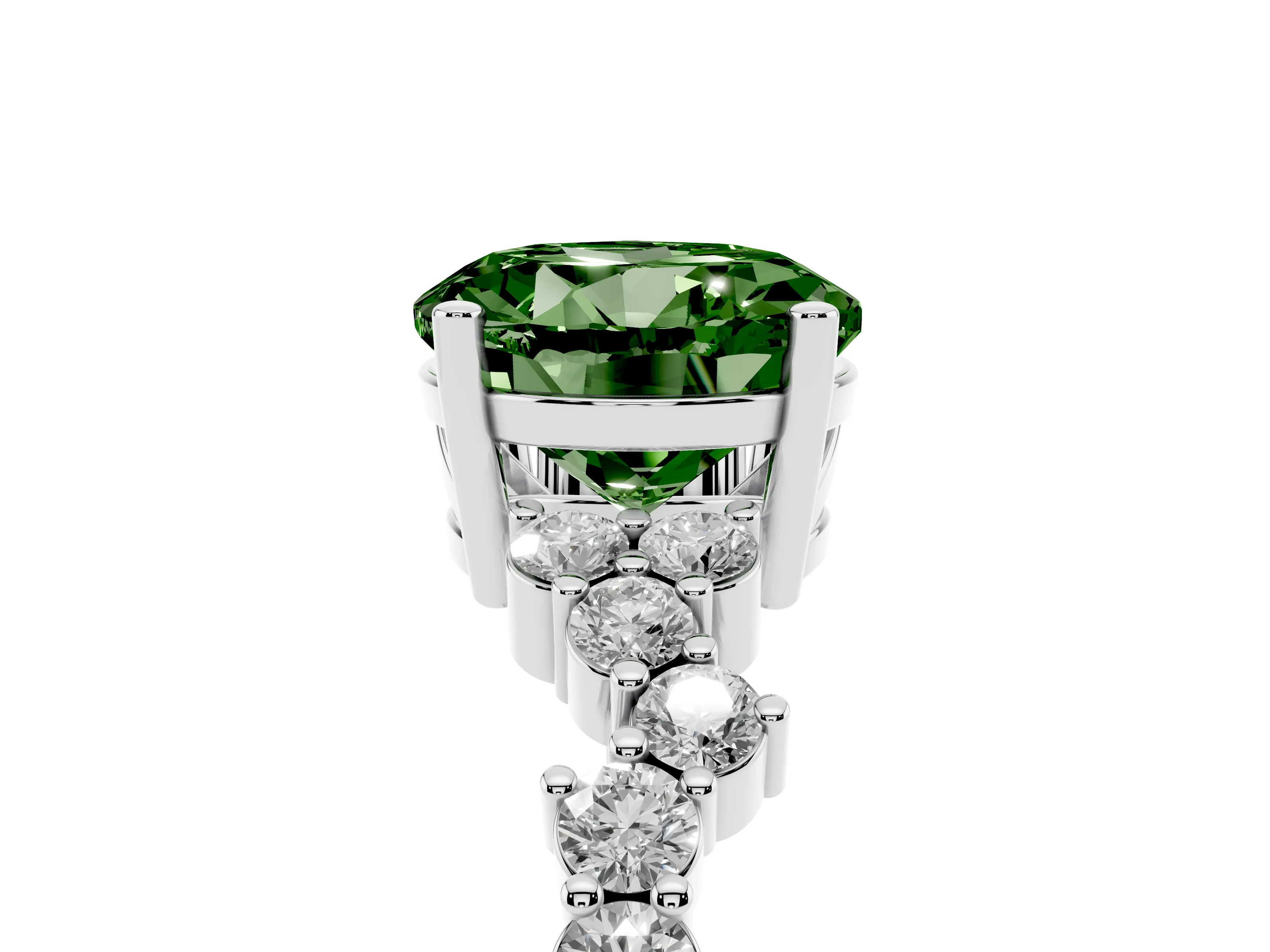 Fancy Green Round Cut Diamond Ring Set in White gold with Scattered Round Accents