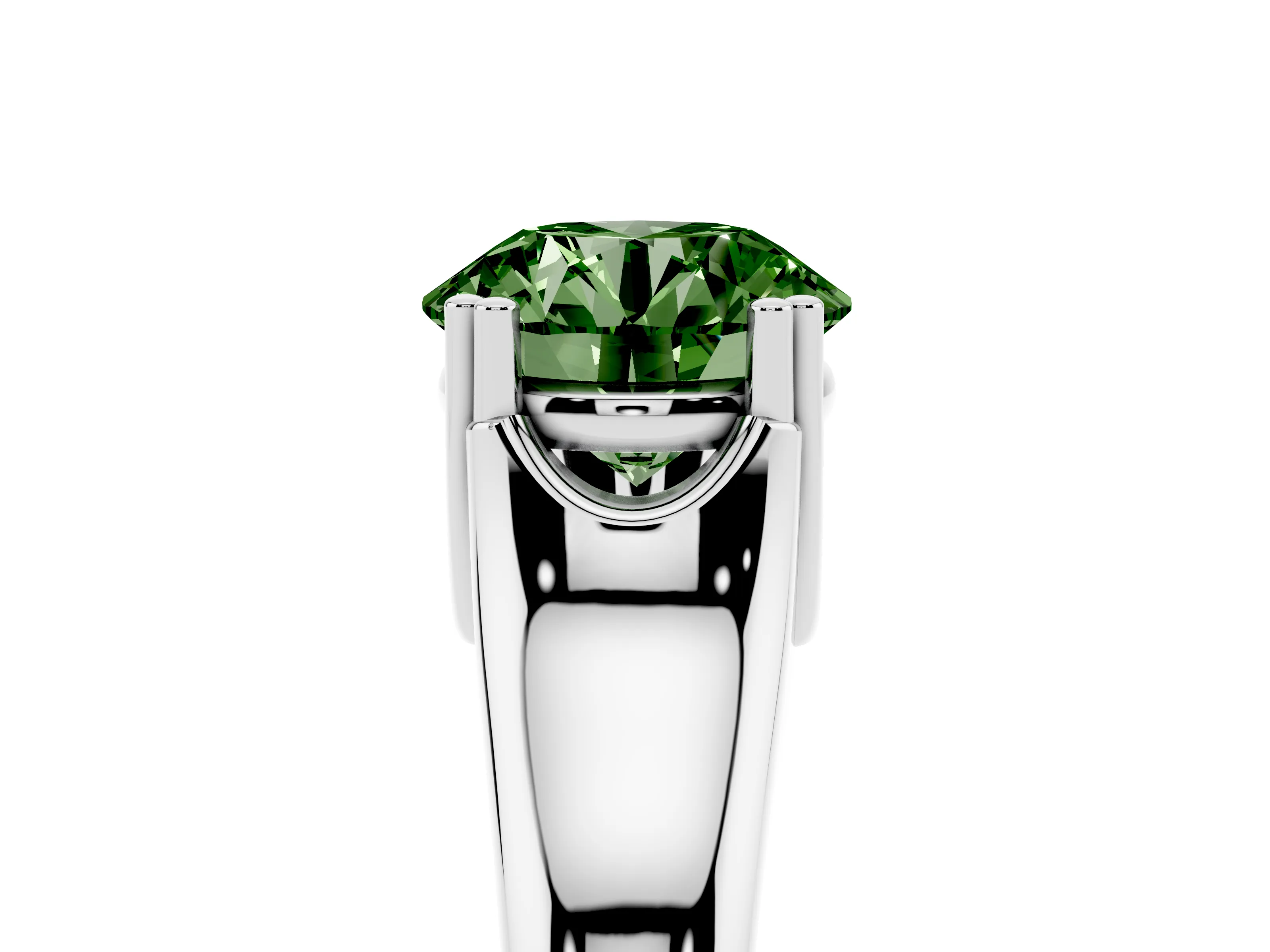 Fancy Green Round Cut Diamond Solitaire Ring Set in Silver with Wide Band and Prong Setting