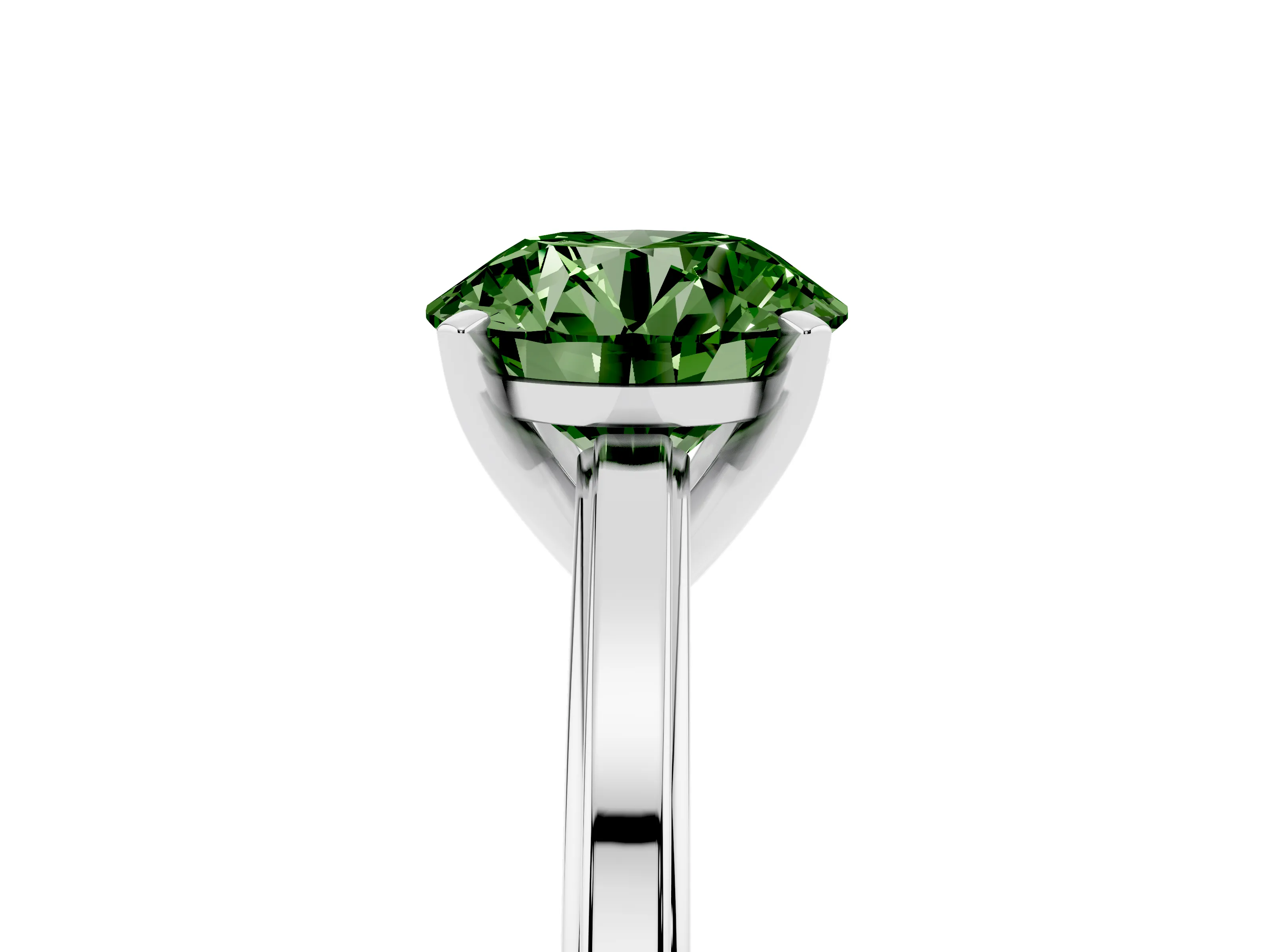 Fancy Green Round Cut Diamond Solitaire Ring Set in Platinum with Prong Setting and Classic Band