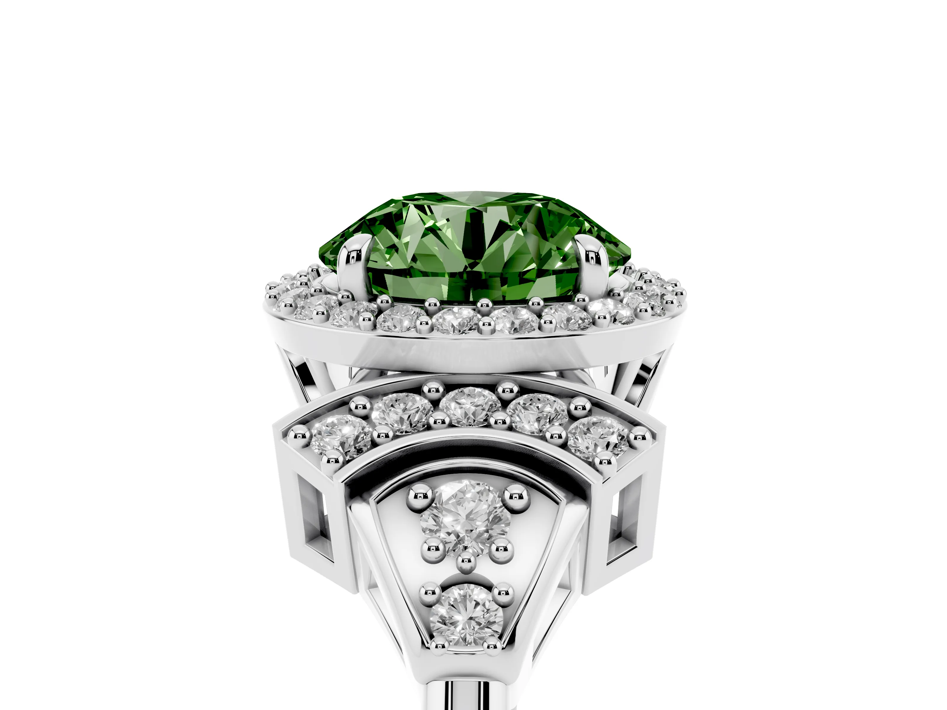 Fancy Green Round Cut Diamond Halo Engagement Ring Set in Platinum with Accent Stone Split Shank
