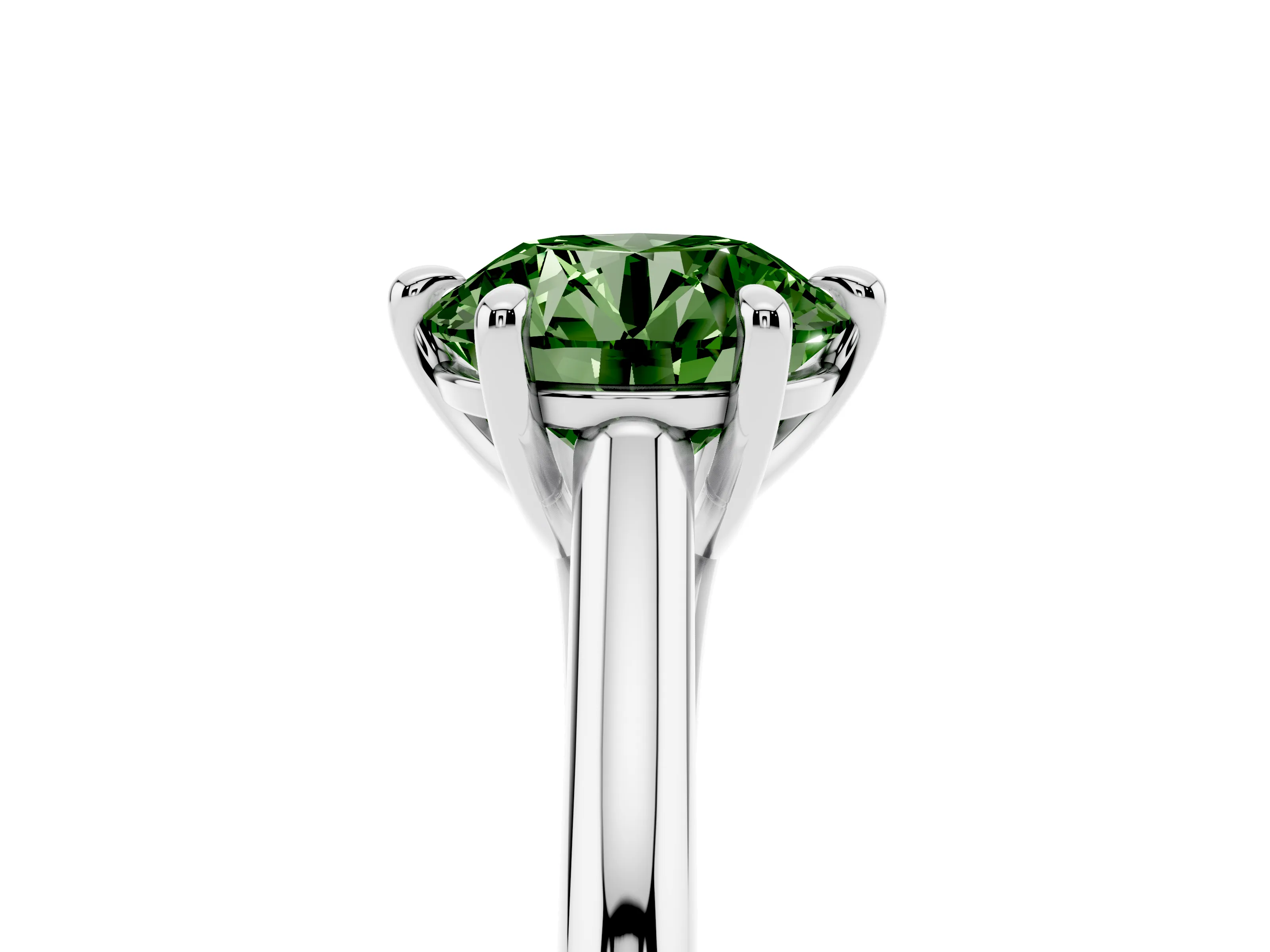 Fancy Green Round Cut Diamond Solitaire Engagement Ring Set in White gold with Prong Setting and Plain Classic Band