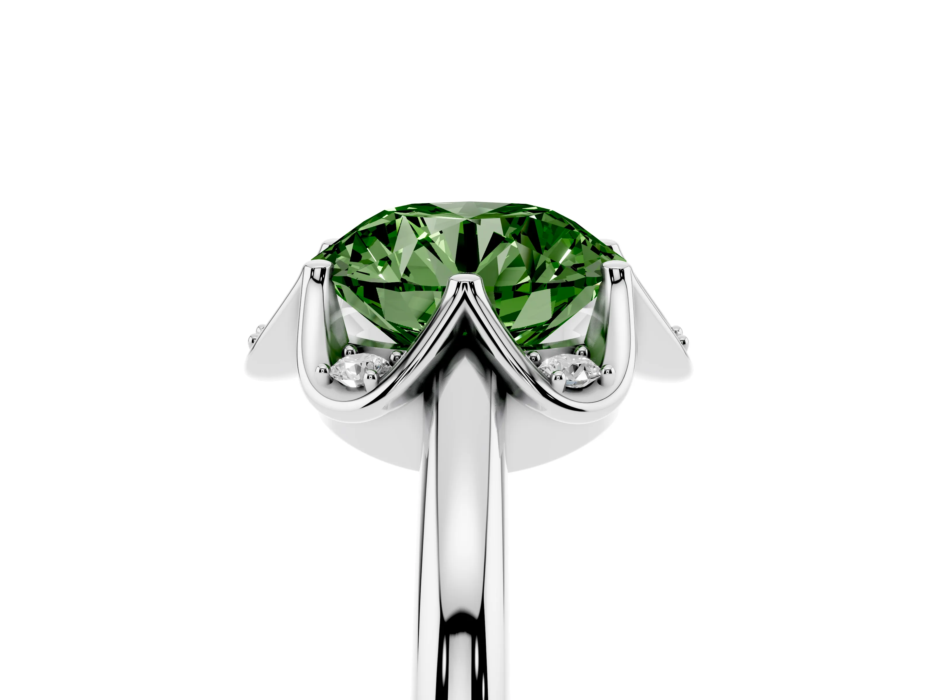 Fancy Green Round Cut Diamond Round Cluster Halo Ring Set in Silver with Solitaire Band and Prong Setting