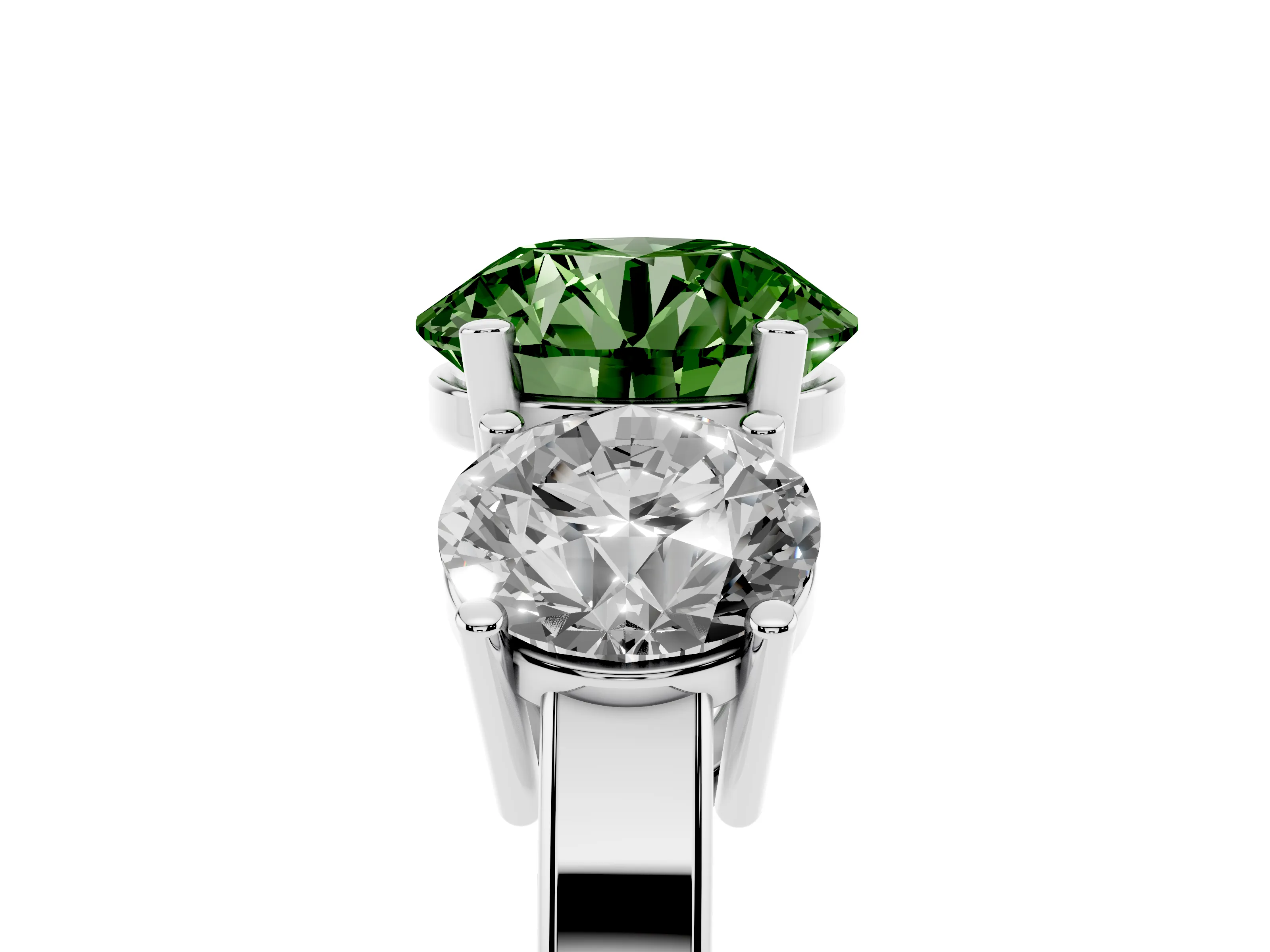 Fancy Green Round Cut Diamond Three-Stone Engagement Ring Set in Silver with Flat Band