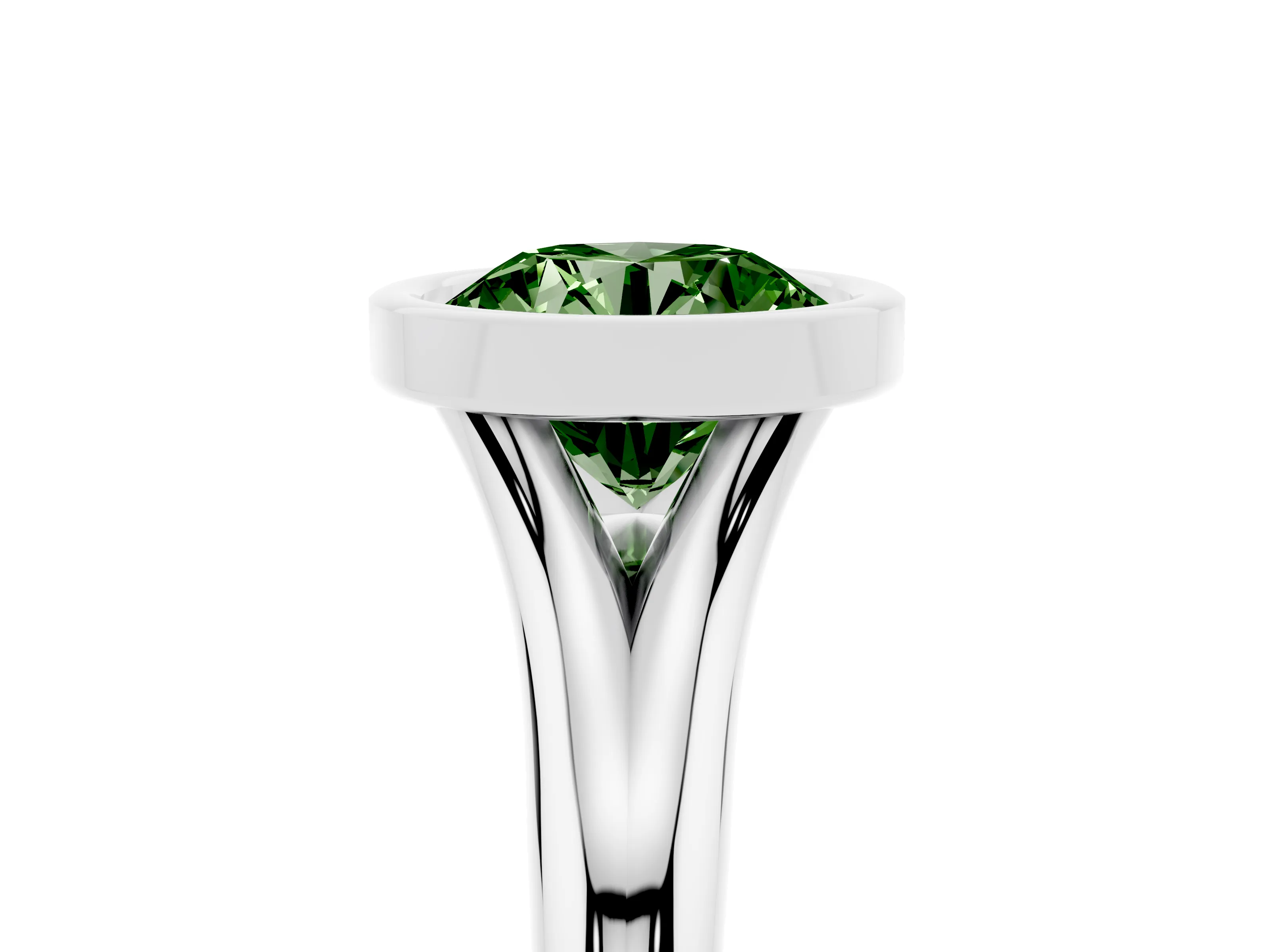 Fancy Green Bezel Set Round Cut Diamond Solitaire Ring Set in White gold with Smooth Band