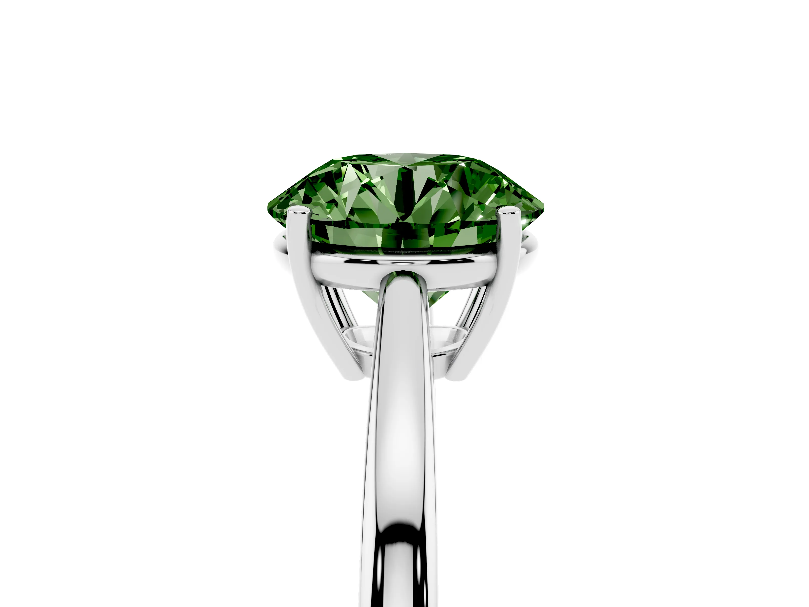 Fancy Green Round Cut Diamond Solitaire Ring Set in White gold with Split Shank and Prong Setting