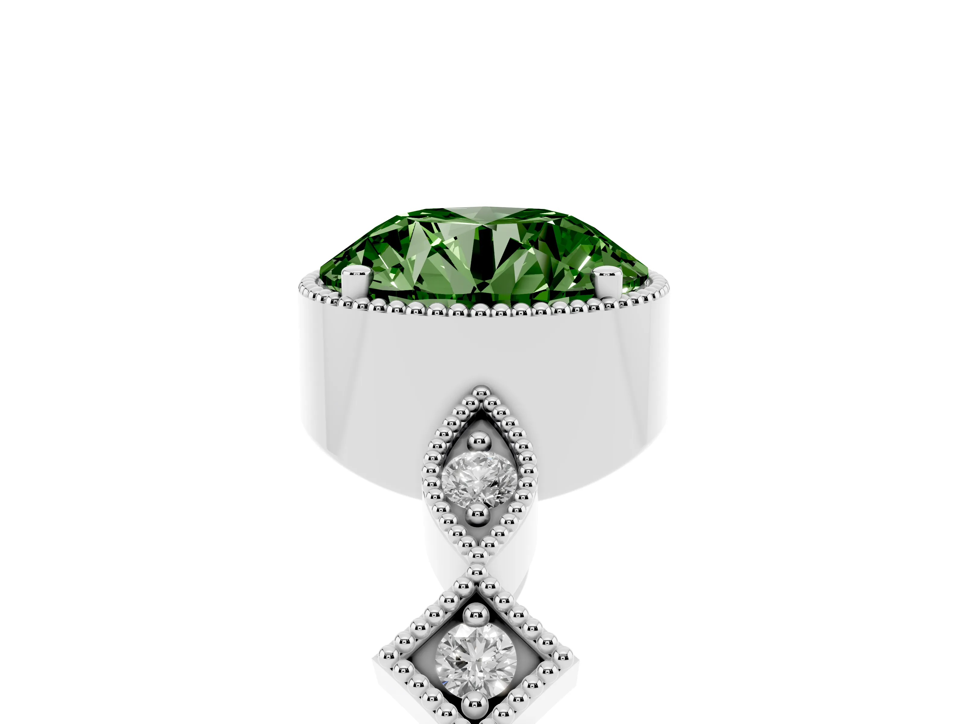 Fancy Green Round Cut Diamond Milgrain Marquise Twist Band Ring Set in Silver with Prong Setting