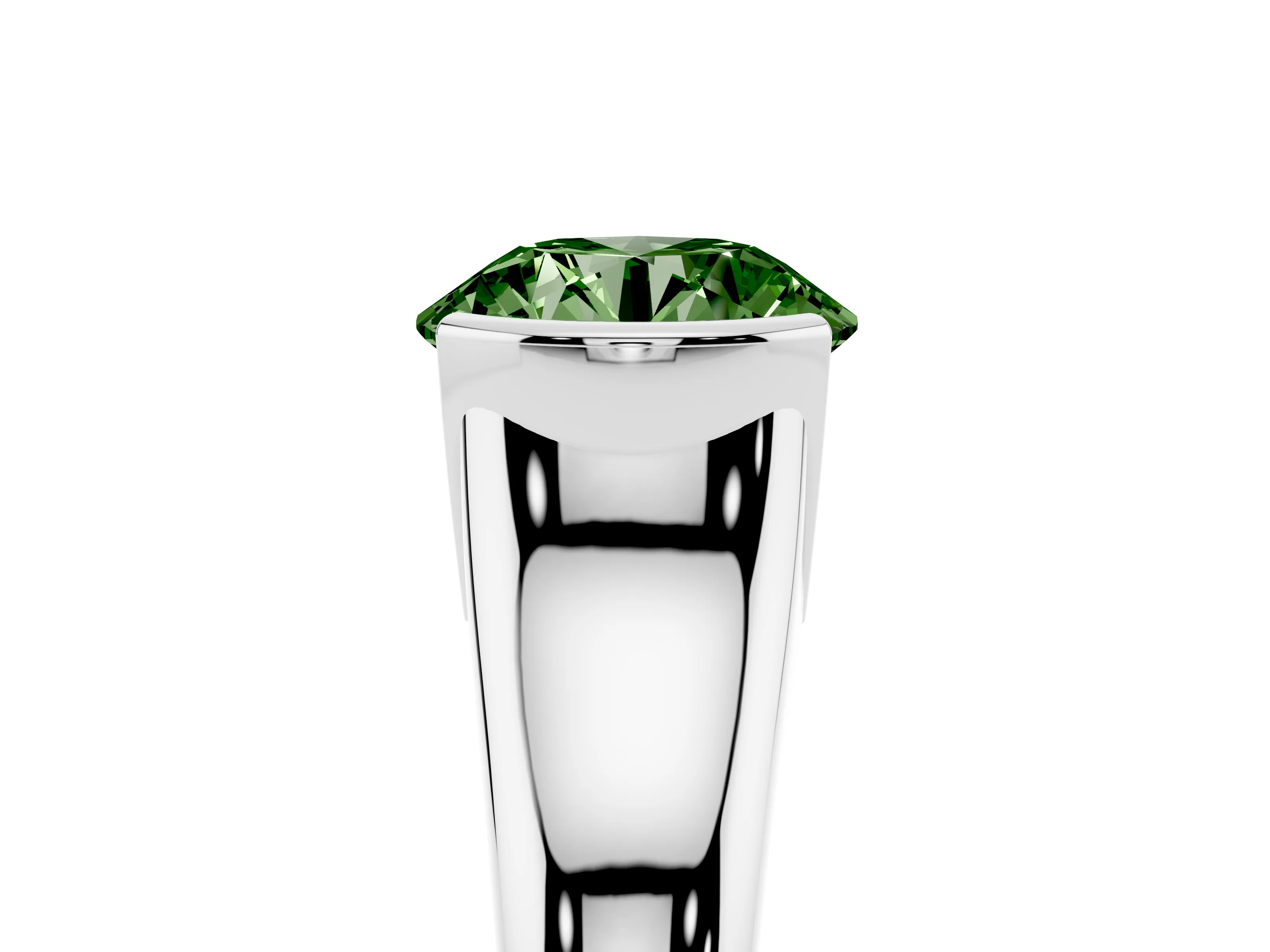Fancy Green Round Cut Diamond Solitaire Tension Set Ring Set in Silver with Split Shank Band
