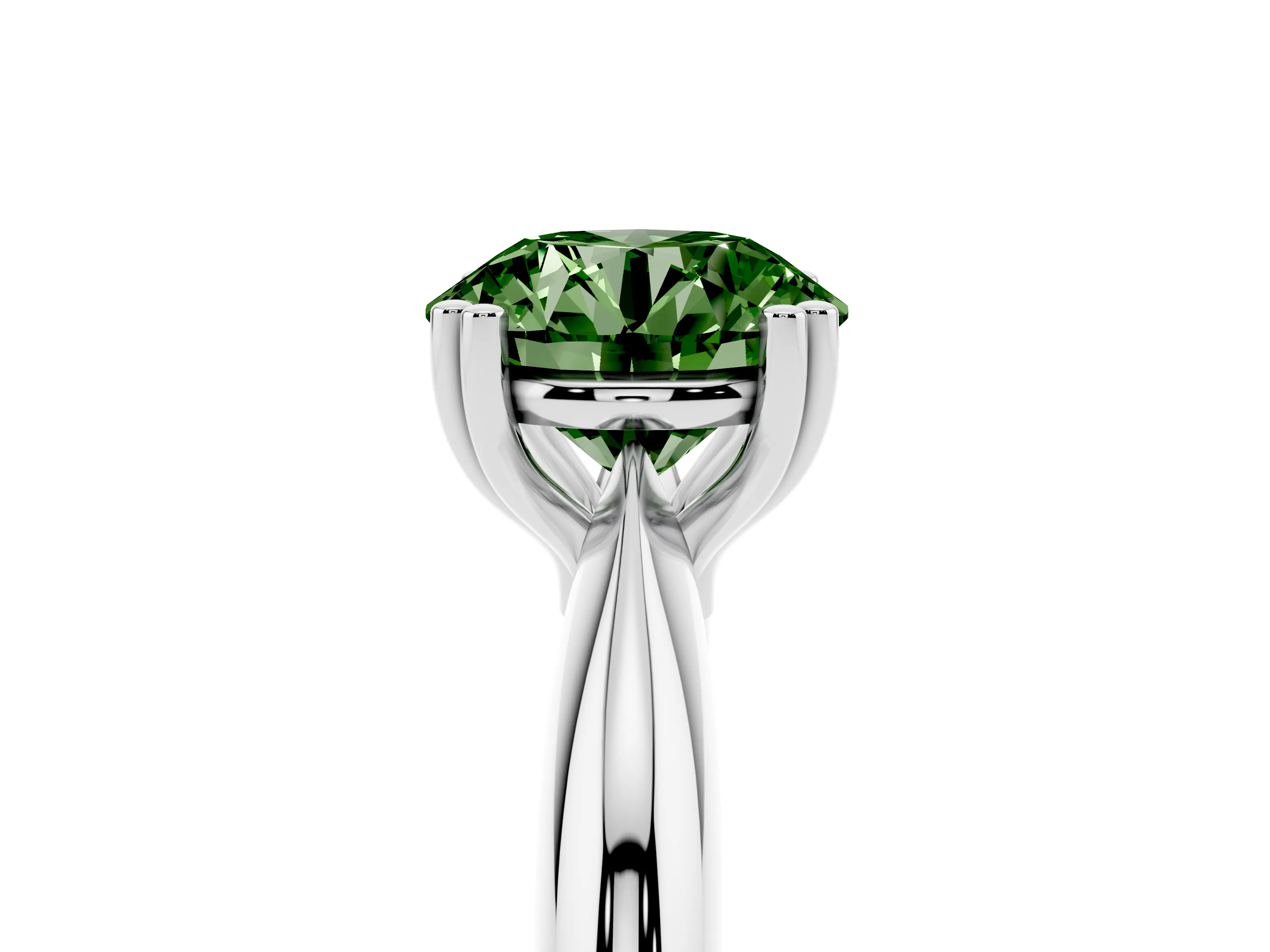 Fancy Green Round Cut Diamond Solitaire Engagement Ring Set in Silver with Tapered Band and Prong Setting