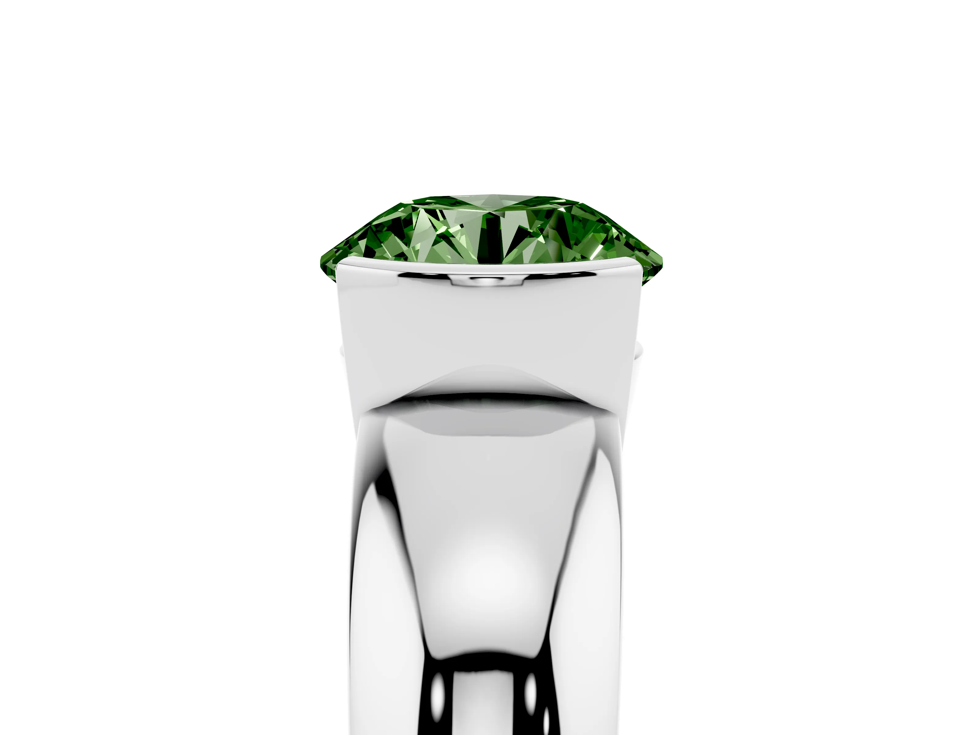 Fancy Green Round Cut Diamond Solitaire Tension Set Ring Set in White gold with Wide Band