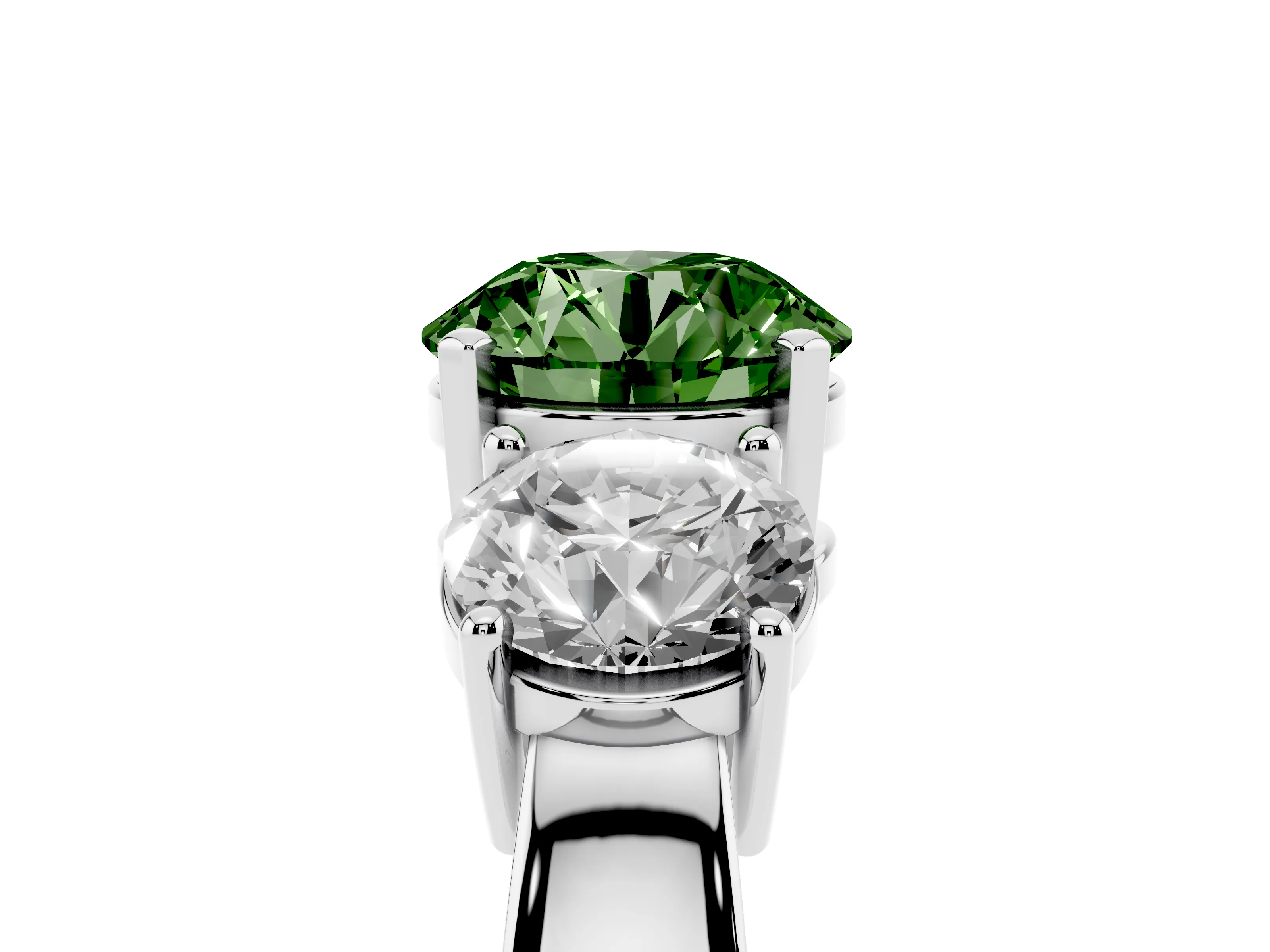 Fancy Green Round Cut Diamond Three-Stone Ring Set in Silver with Round Side Stones and Classic Band