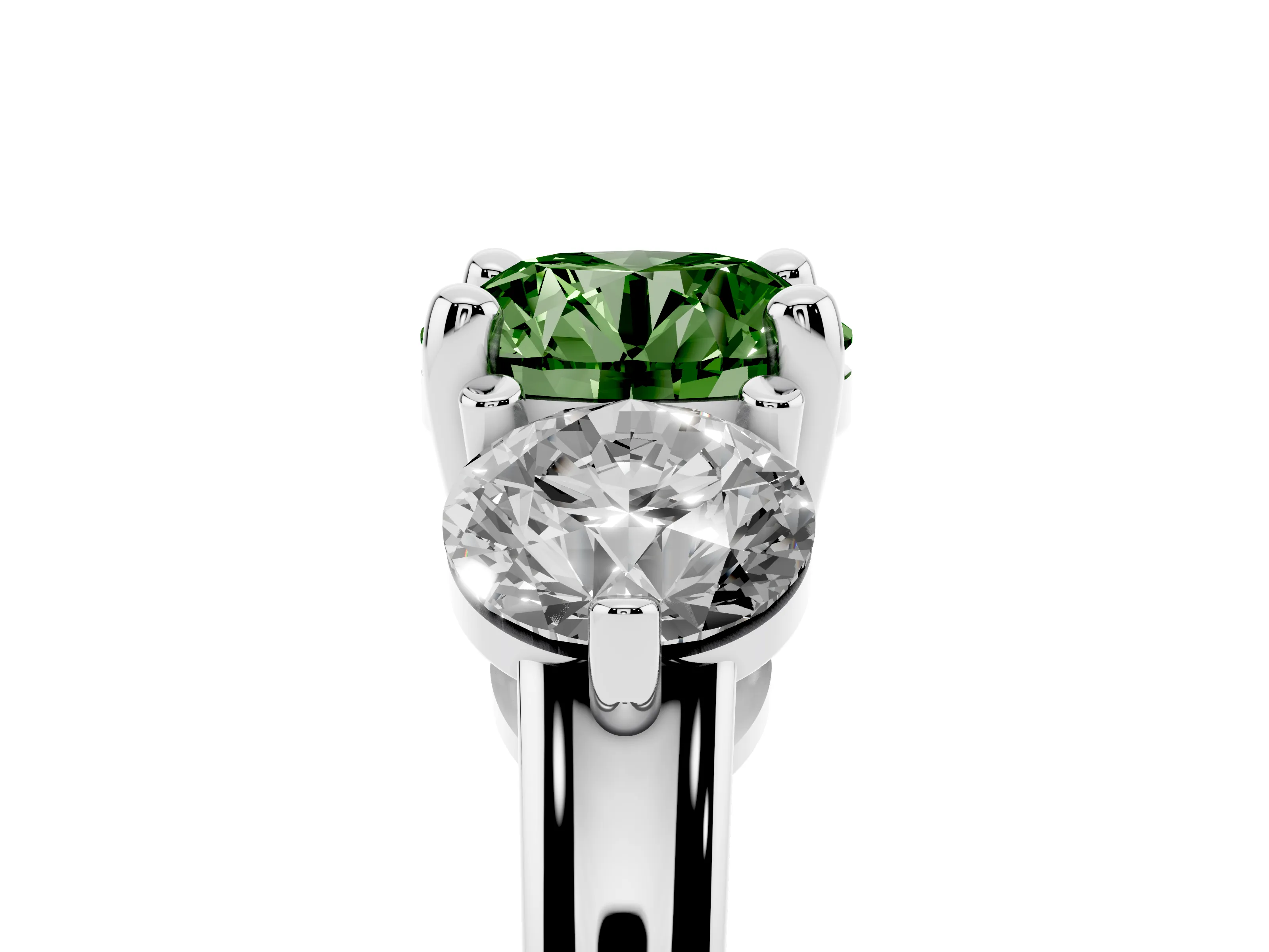Fancy Green Round Cut Diamond Three-Stone Ring Set in Silver with Prong Setting and Classic Band