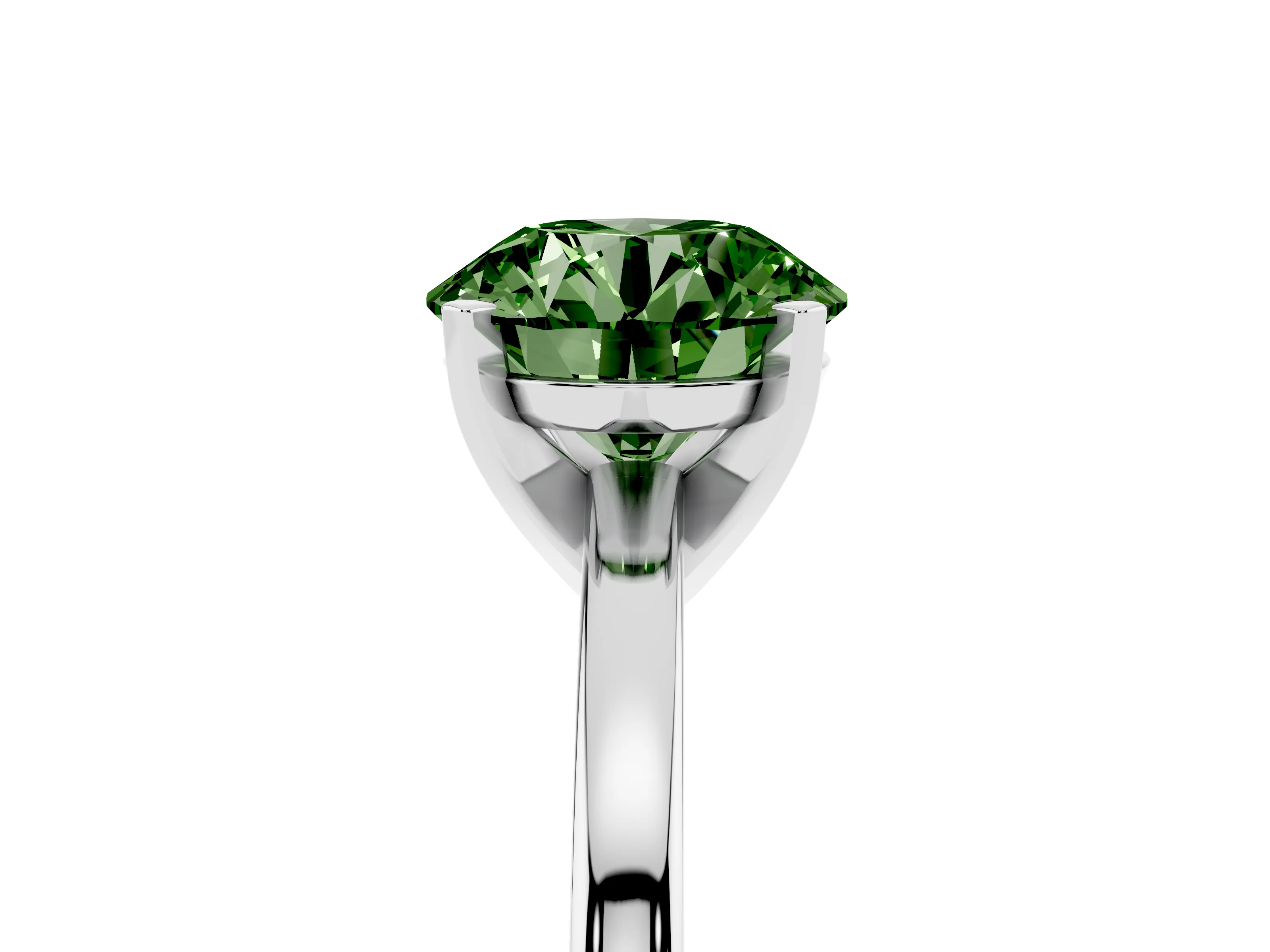 Fancy Green Round Cut Diamond Solitaire Engagement Ring Set in White gold with Prong Setting on a Classic Band
