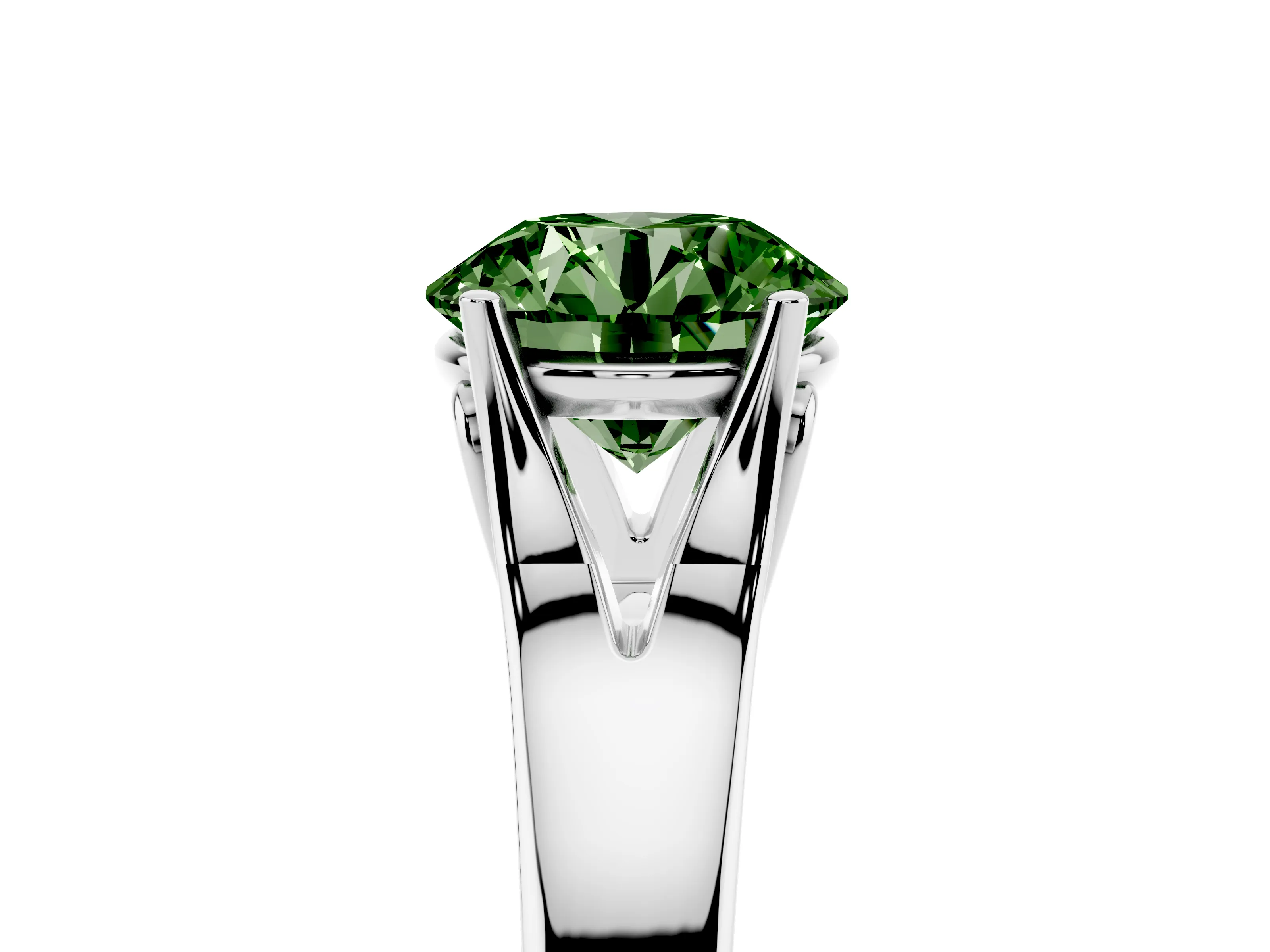 Fancy Green Round Cut Diamond Solitaire Ring Set in Platinum with Arched Cathedral Band and Prong Setting