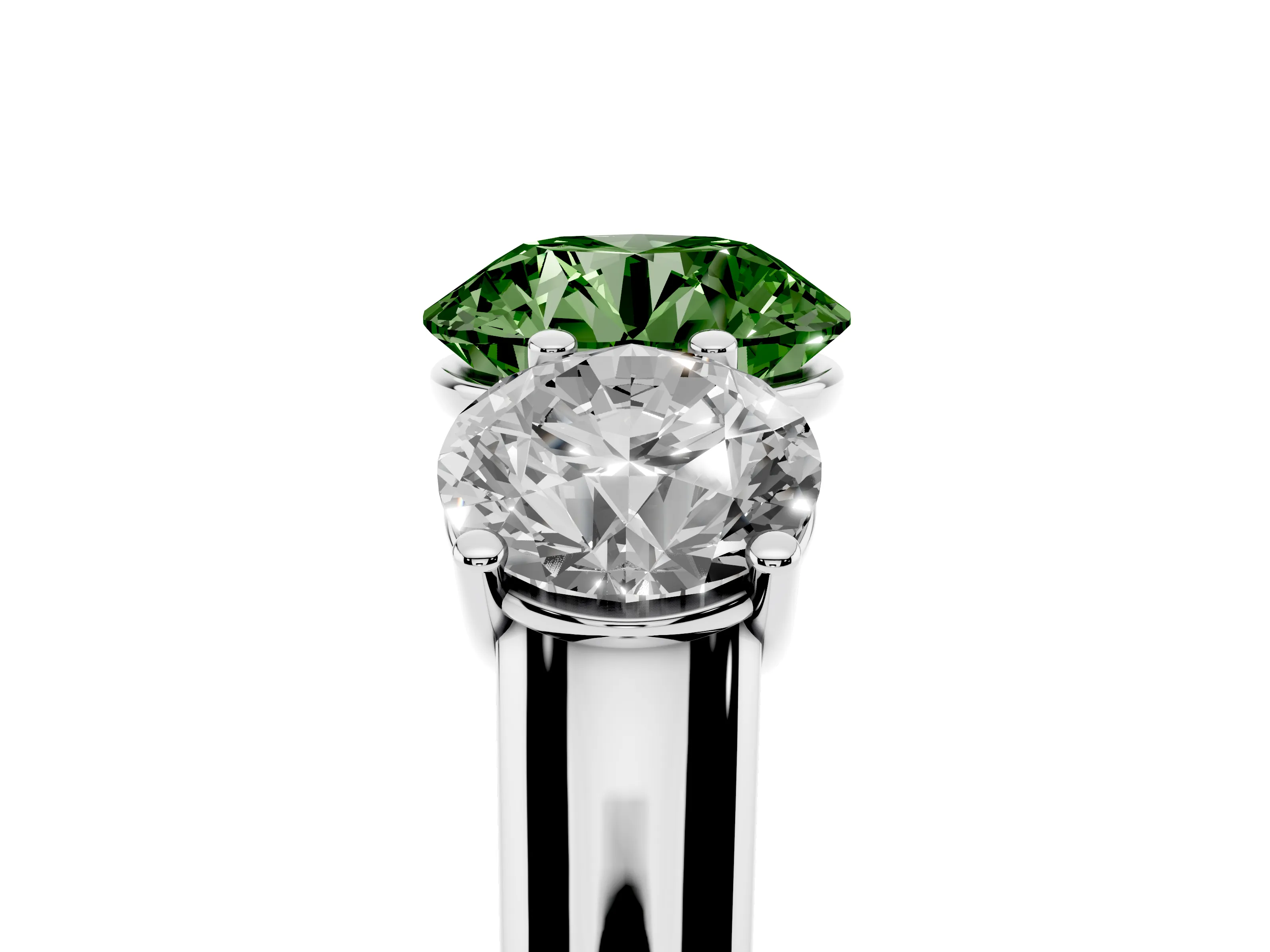 Fancy Green Round Cut Diamond Three-Stone Ring Set in Silver with Plain Polished Band