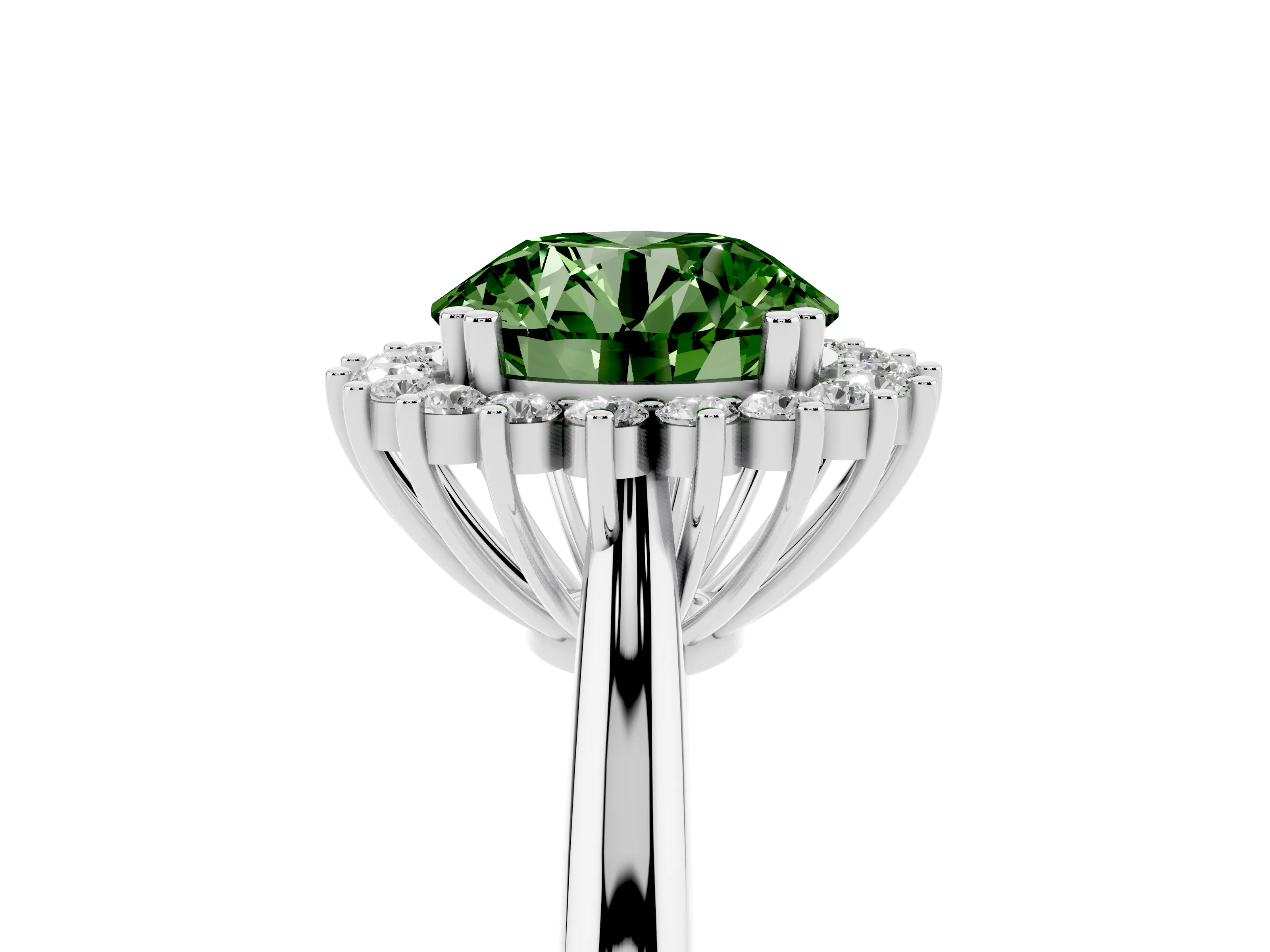 Fancy Green Round Cut Diamond Halo Ring Set in Platinum with Plain Solitaire Band and Prong Setting