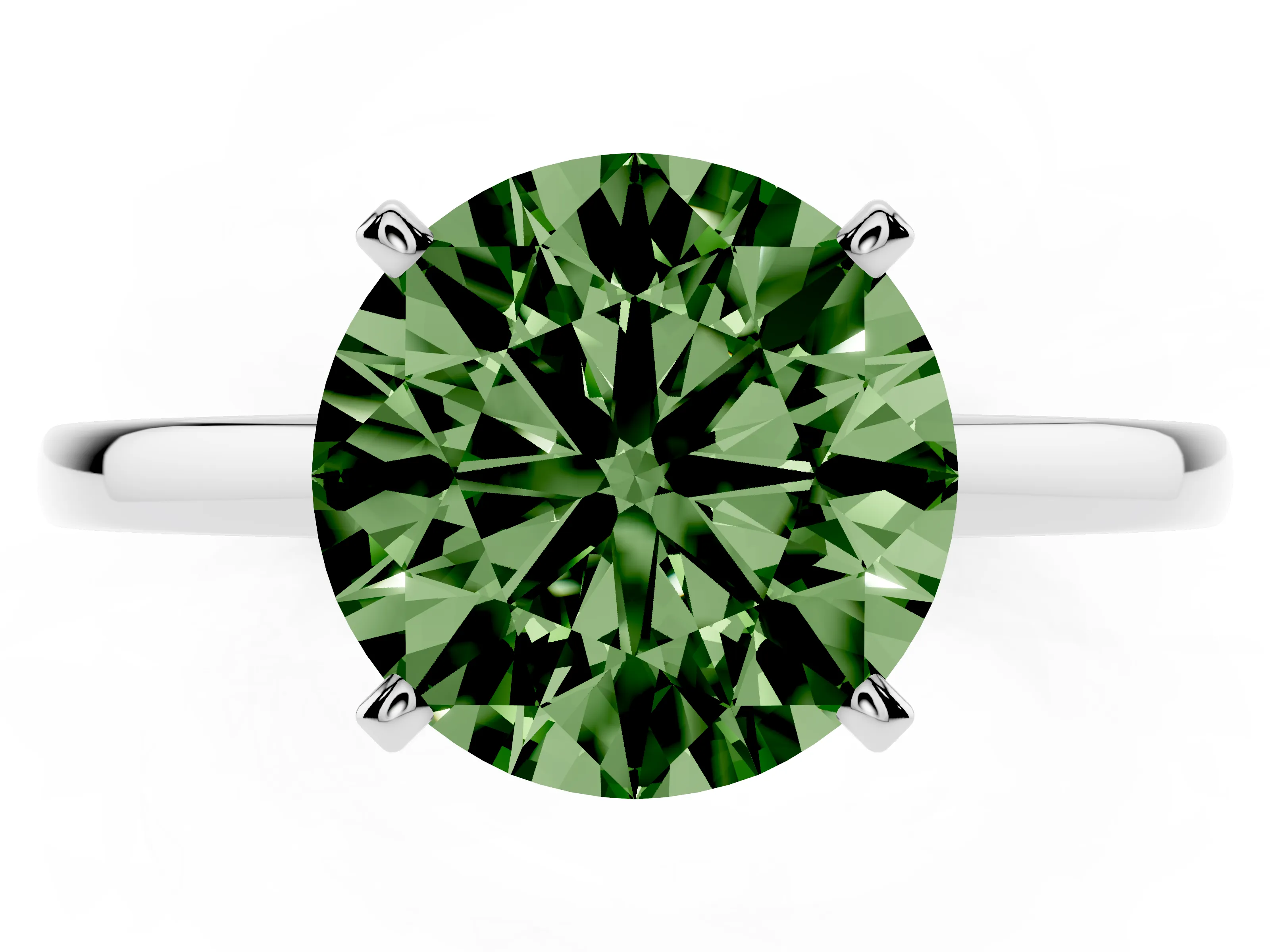 Fancy Green Round Cut Diamond Solitaire Engagement Ring Set in White gold with Prong Setting on a Classic Band