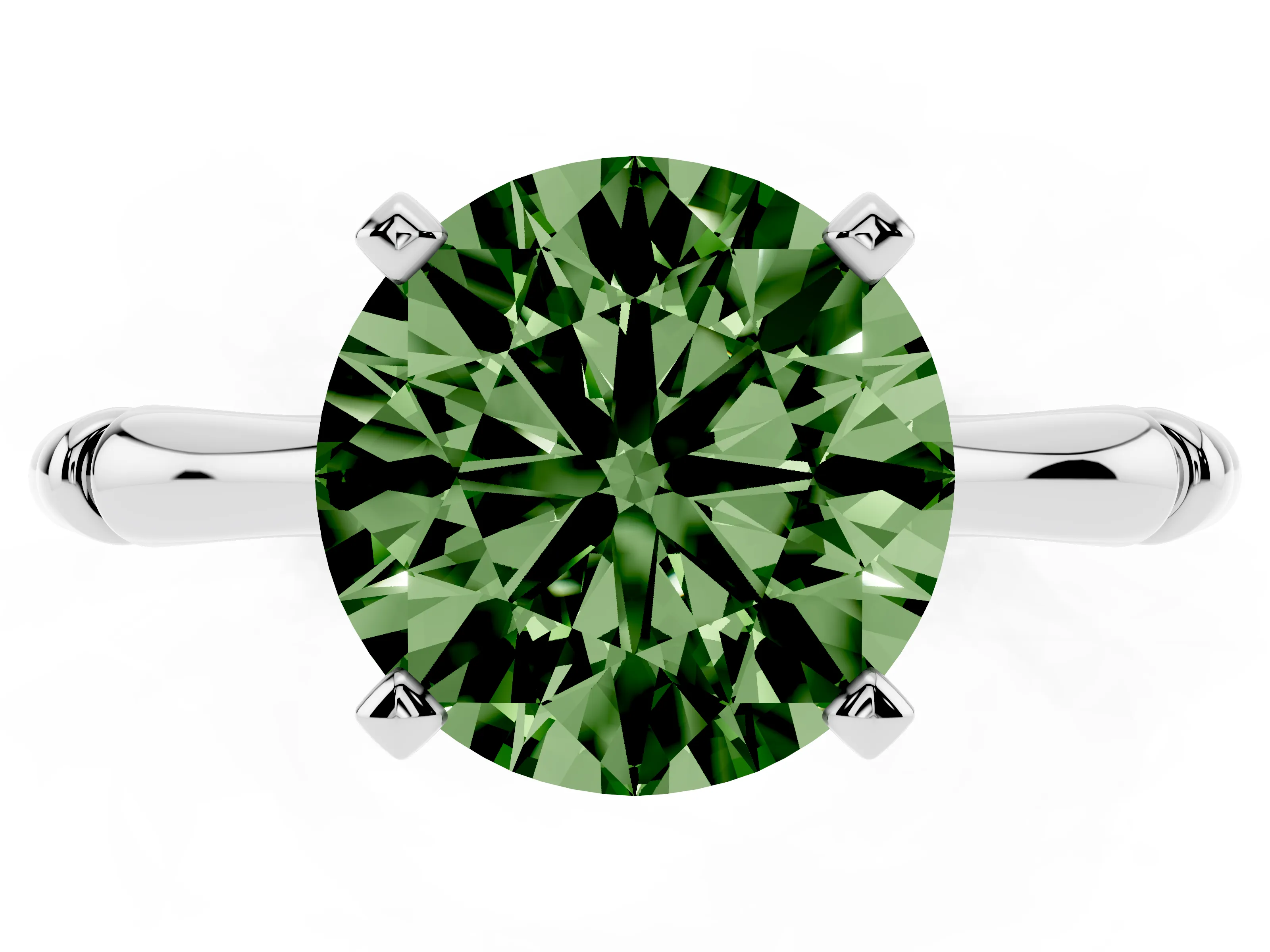 Fancy Green Round Cut Diamond Solitaire Ring Set in Silver with Bamboo Band and Prong Setting