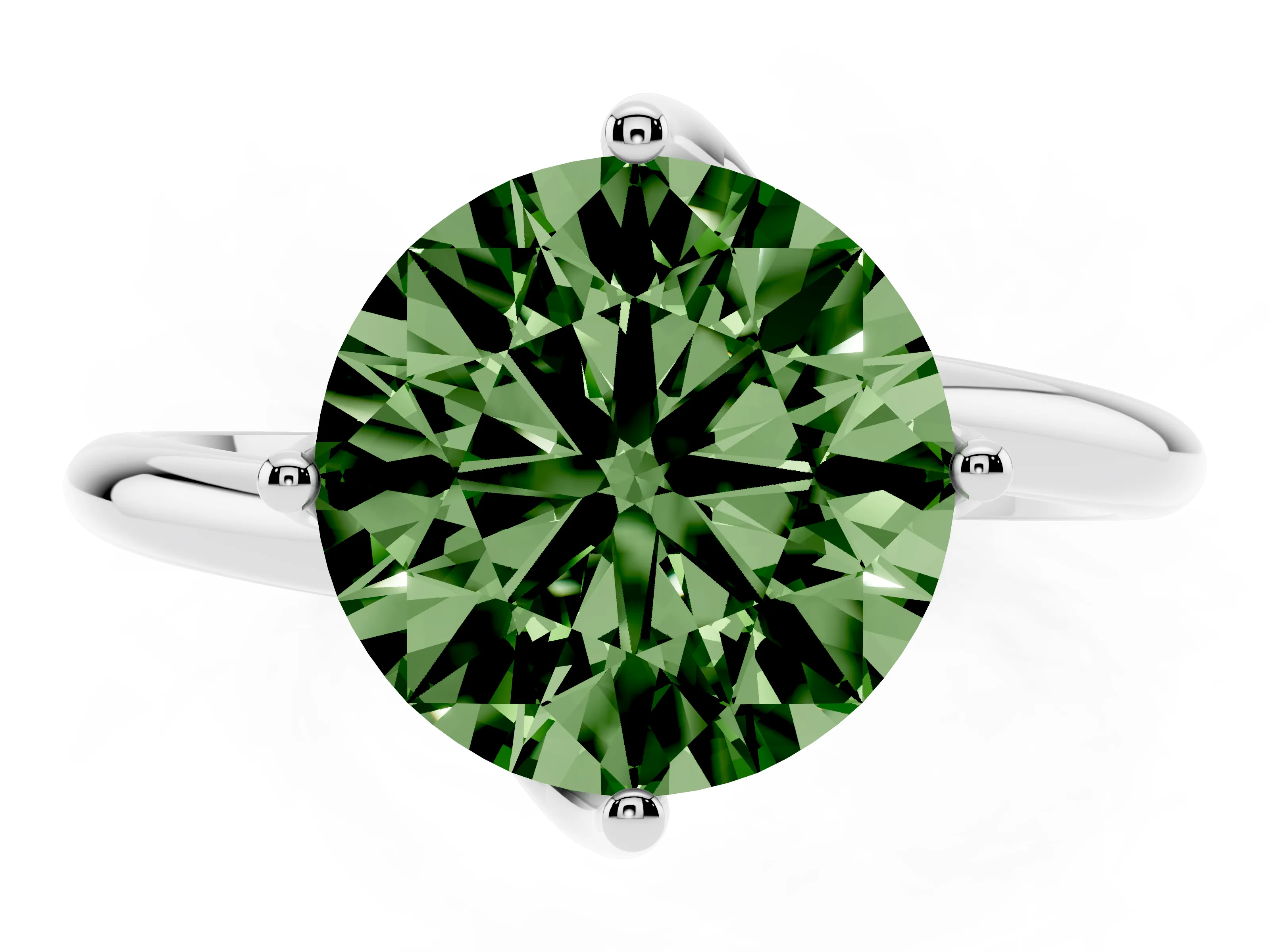 Fancy Green Round Cut Diamond Solitaire Engagement Ring Set in Silver with Classic Plain Band