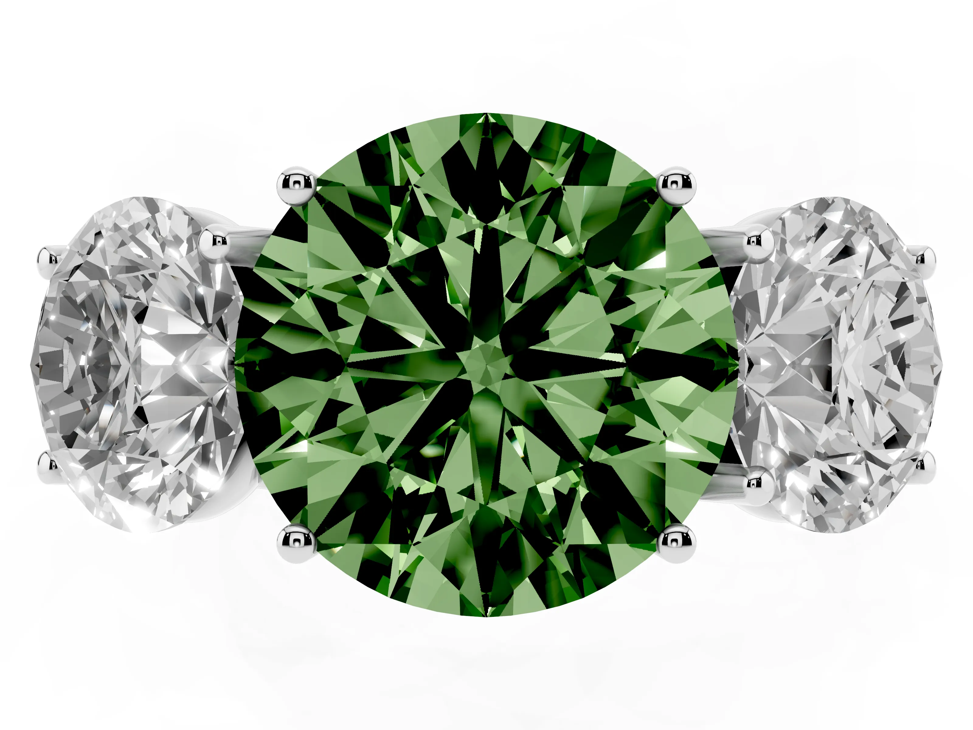 Fancy Green Round Cut Diamond Three-Stone Ring Set in Silver with Braided Band